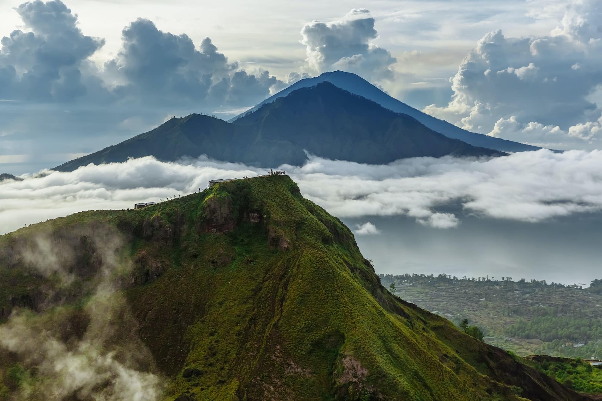 Active Indonesian volcano Batur in the tropical island Bali. Indonesia. Batur volcano sunrise