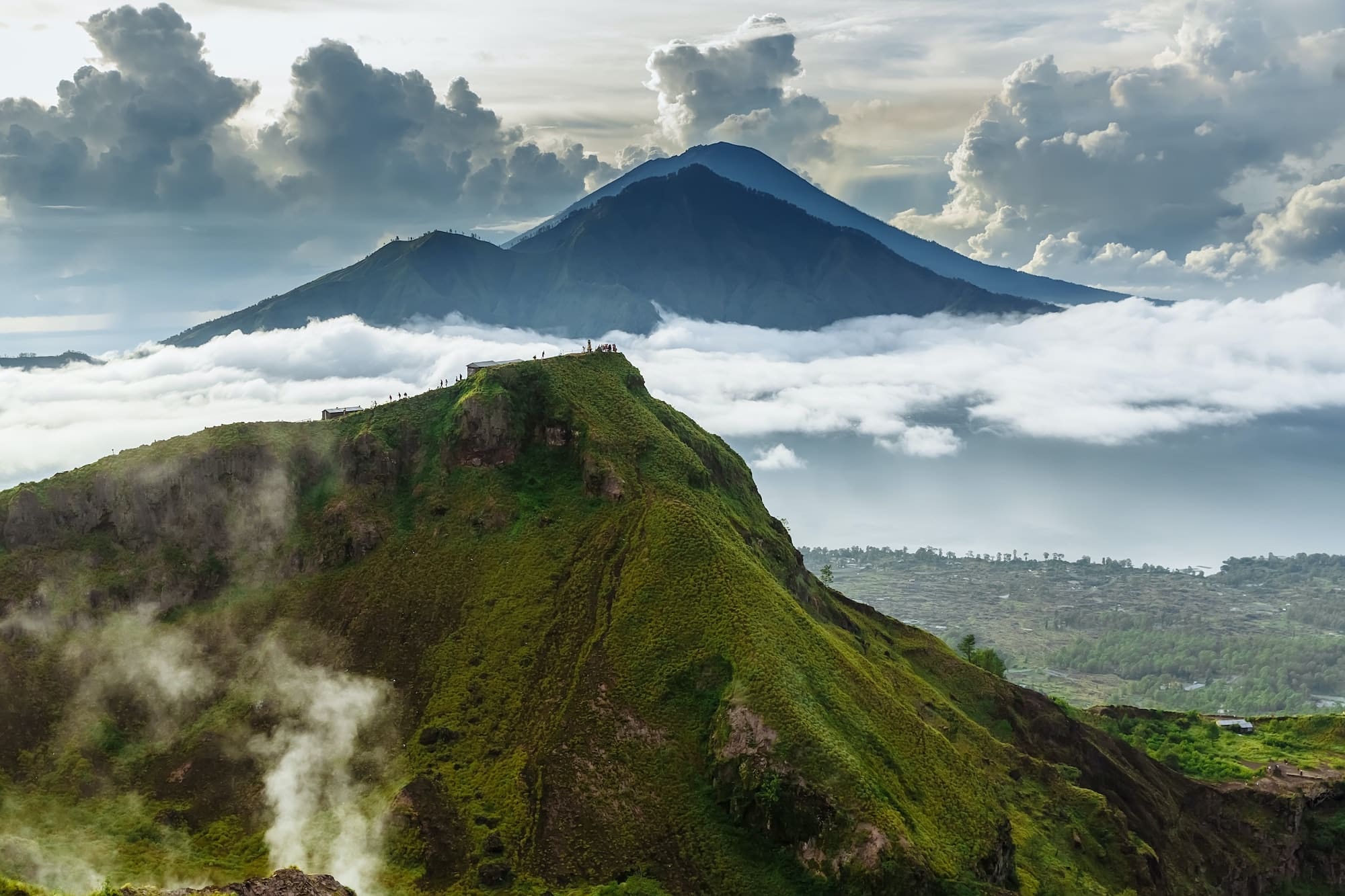 Active Indonesian volcano Batur in the tropical island Bali. Indonesia. Batur volcano sunrise