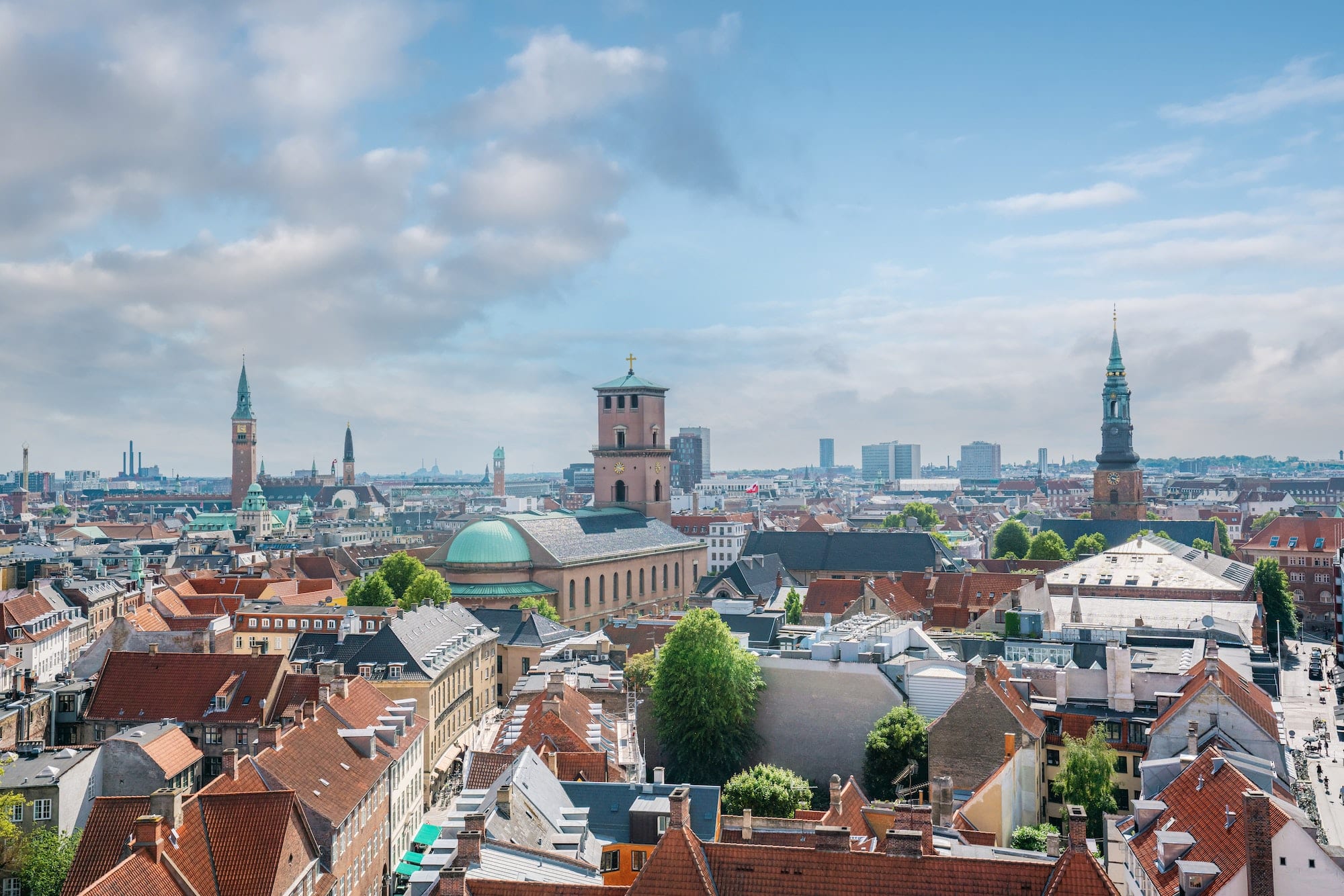 Aerial view of Copenhagen City with Church of Our Lady and City Hall Square - Copenhagen, Denmark