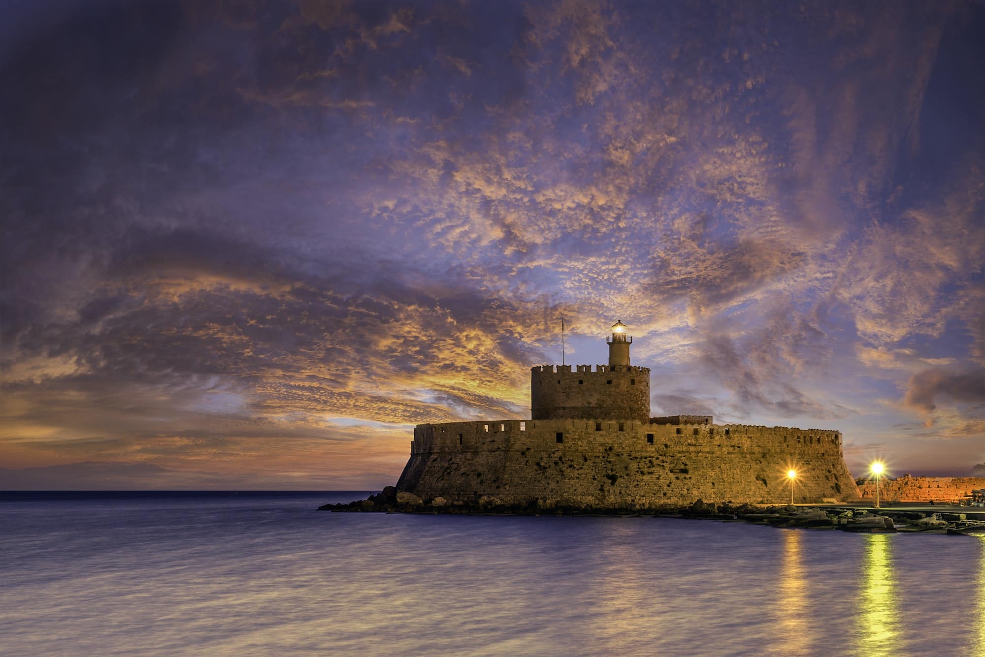 Agios Nikolaos fortress on the Mandraki harbour of Rhodes Greece