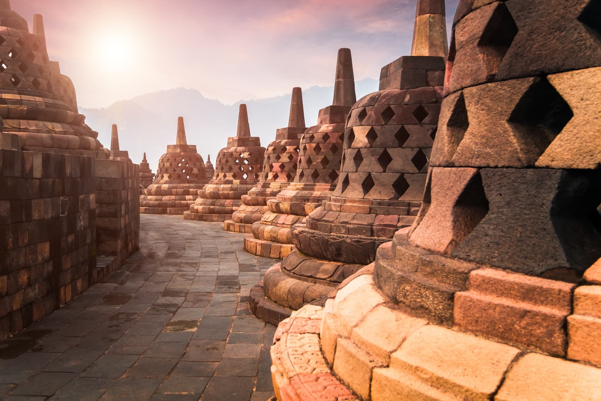 Ancient Borobudur Buddhist temple. Java, Indonesia