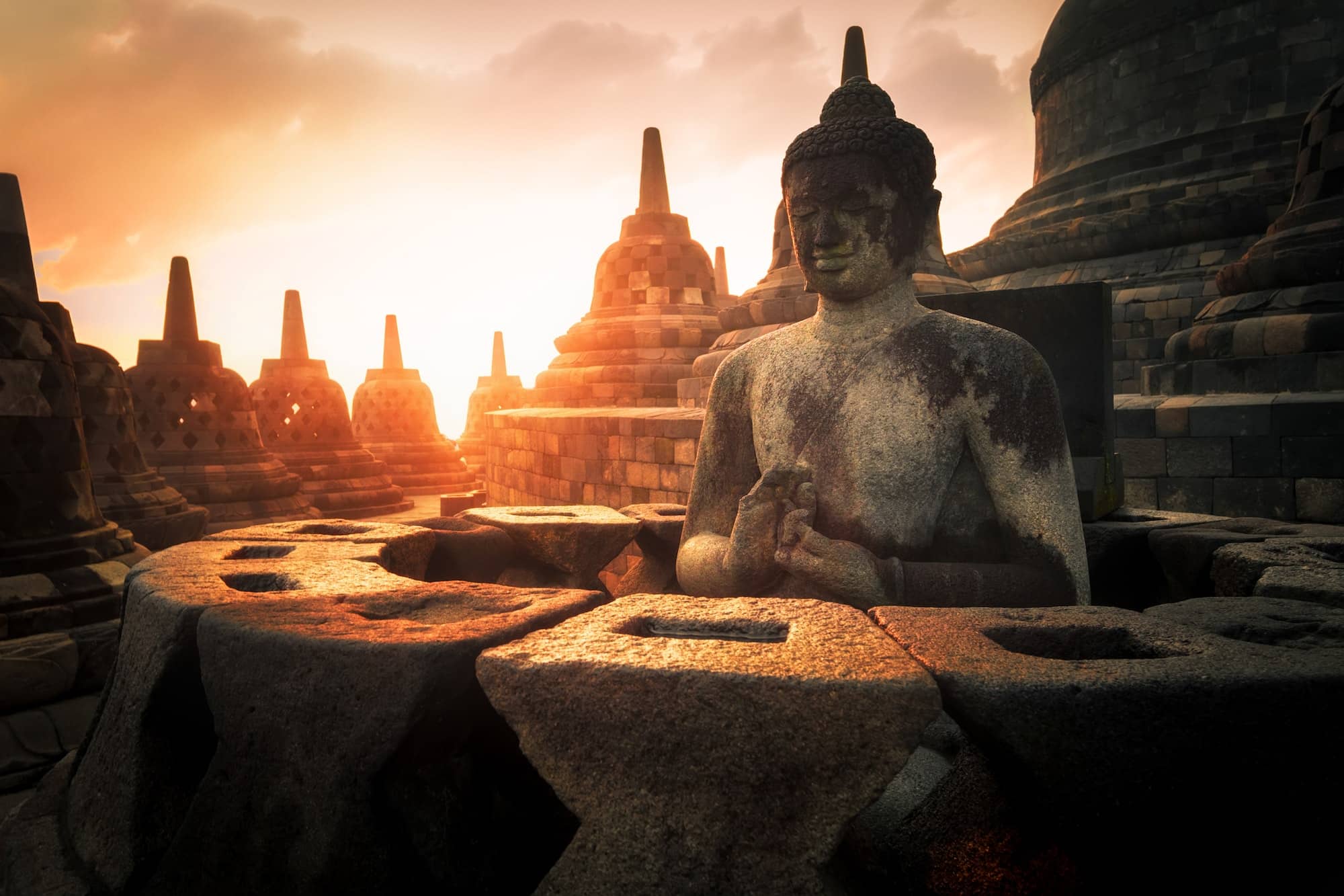 Ancient Borobudur Buddhist temple. Java, Indonesia