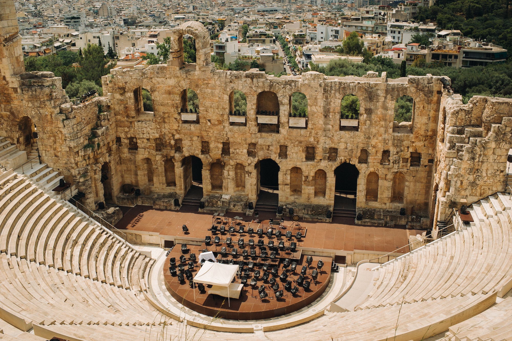 Ancient theater in a summer day in Acropolis Greece, Athnes