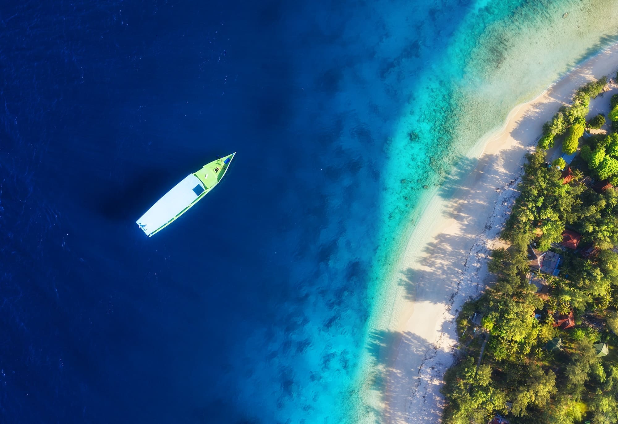 Beach and boats as a background. Gili Meno islands, Indonesia