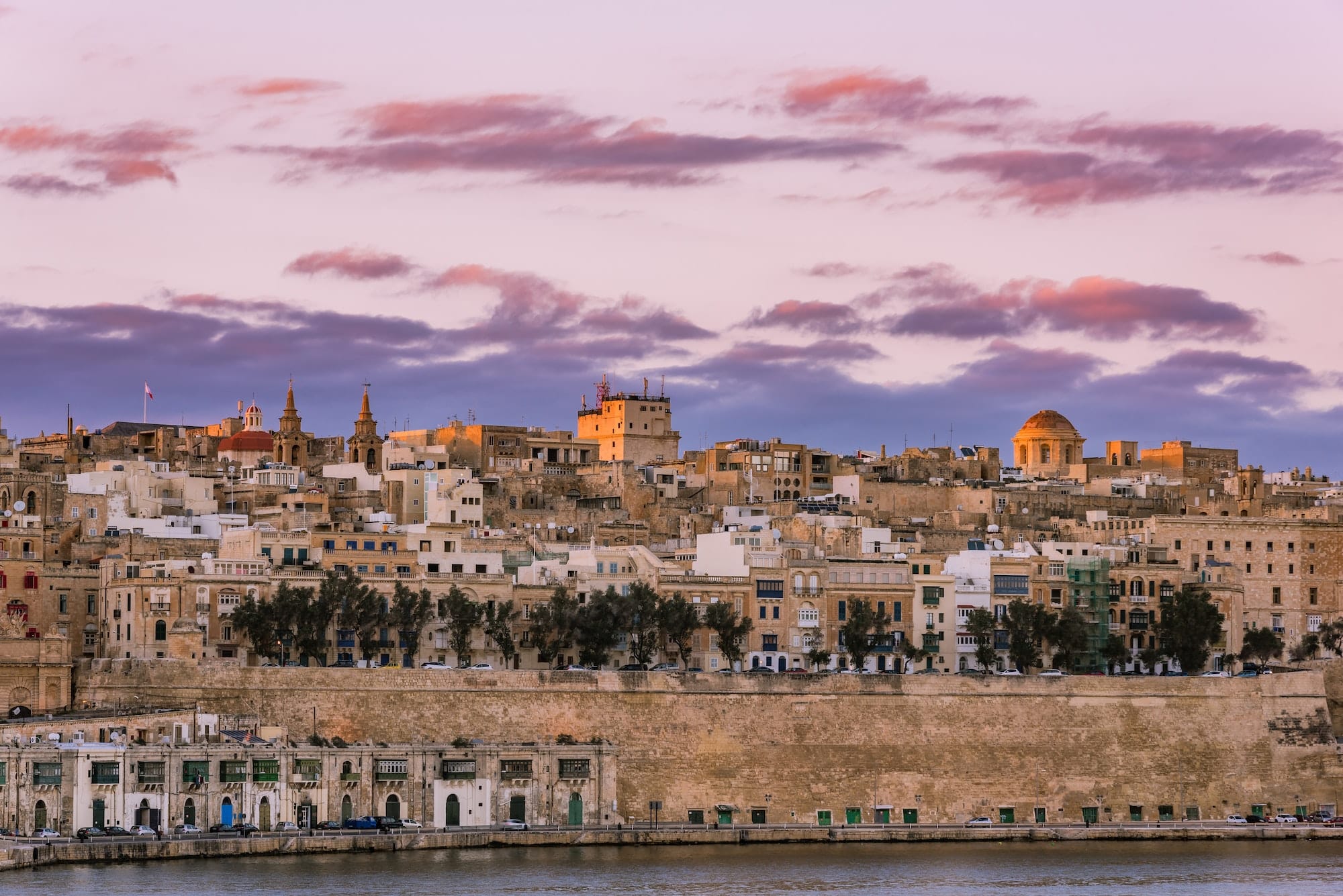 Beautiful sunset over Valletta skyline,Malta