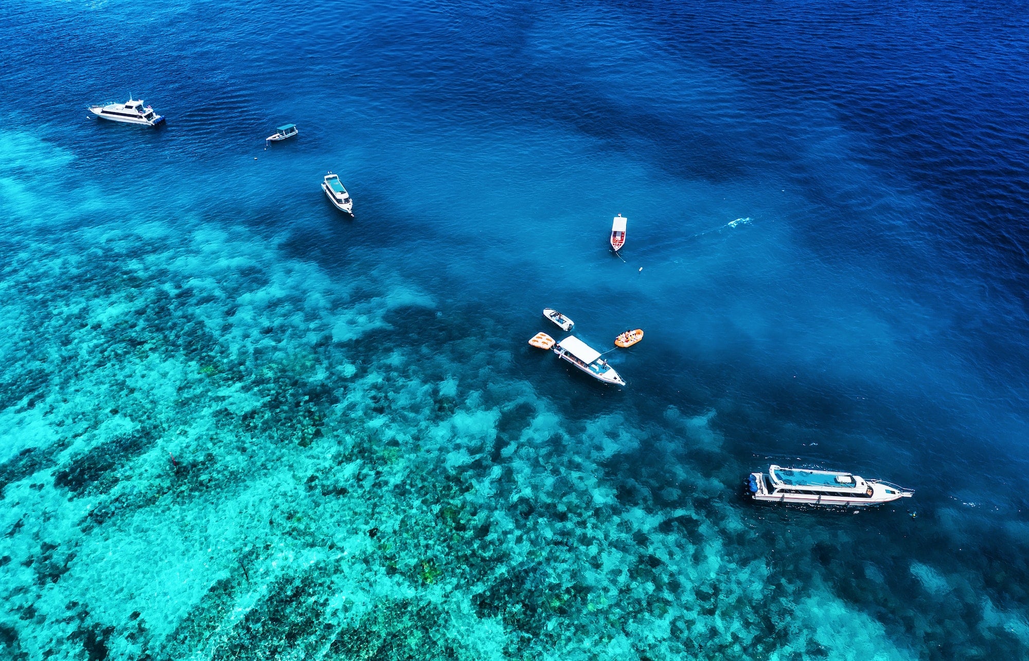 Boats and sea in Indonesia. View from the air