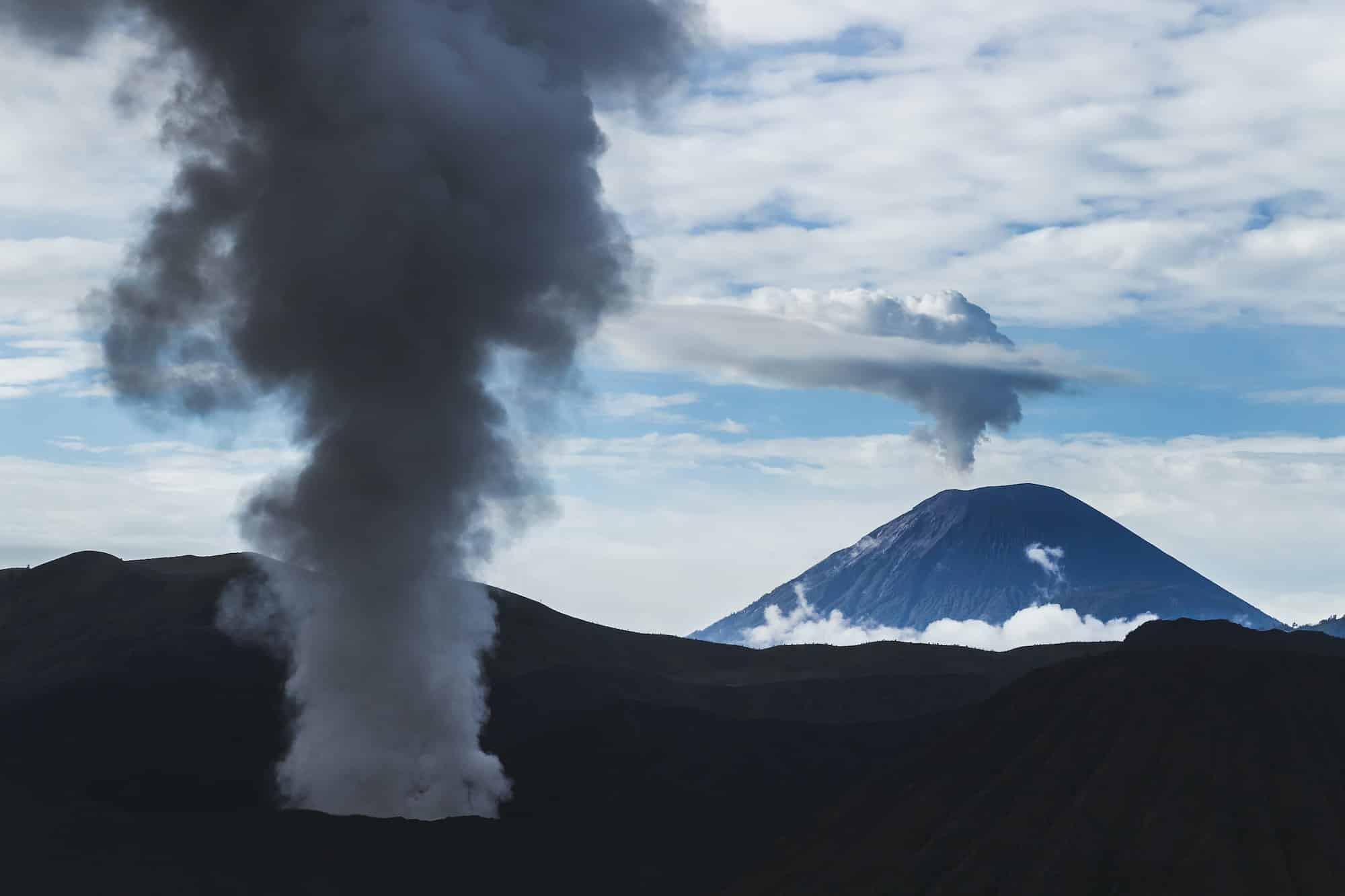Bromo volcano eruption on Java island in Indonesia