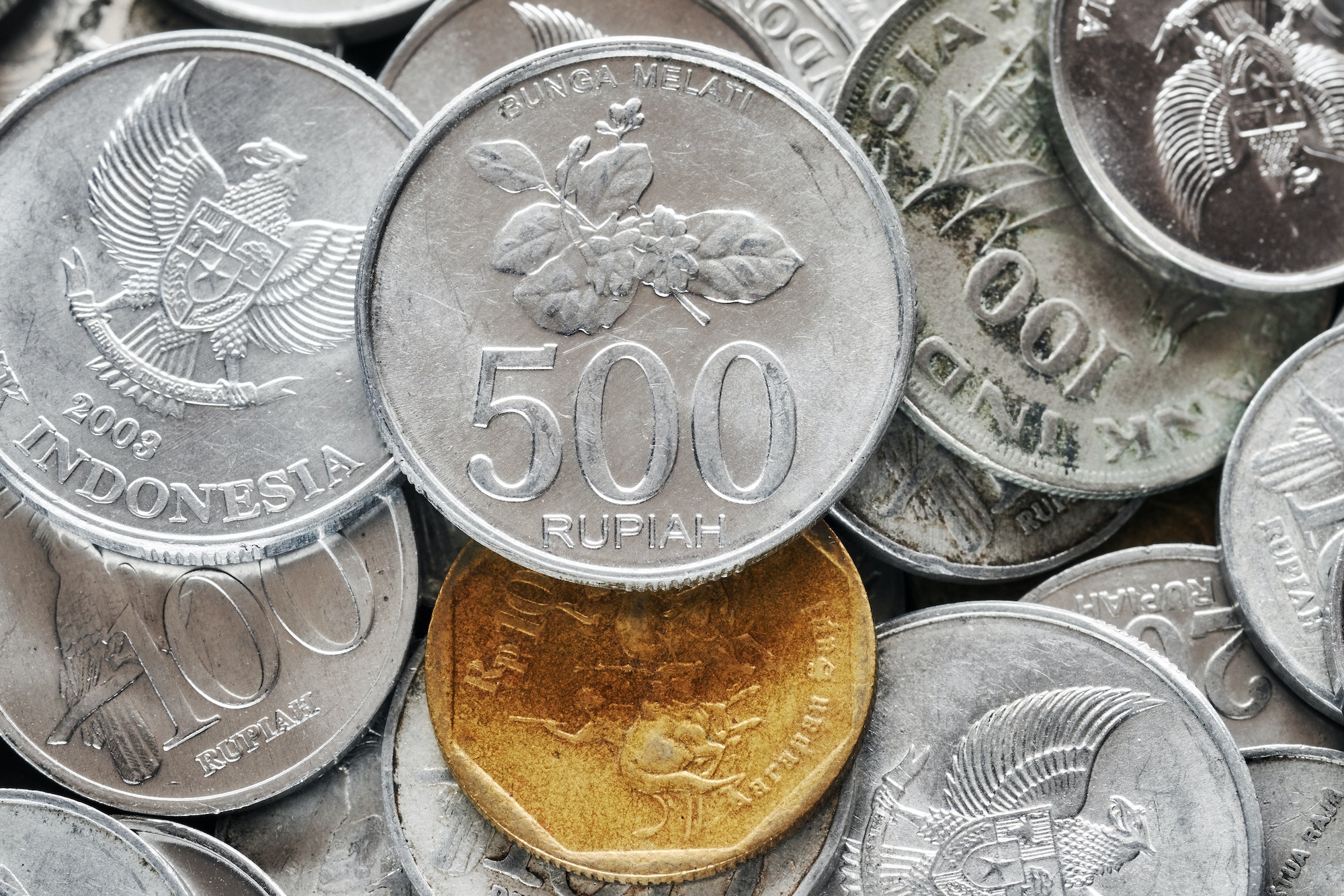 Close up picture of Indonesian rupiah coins.