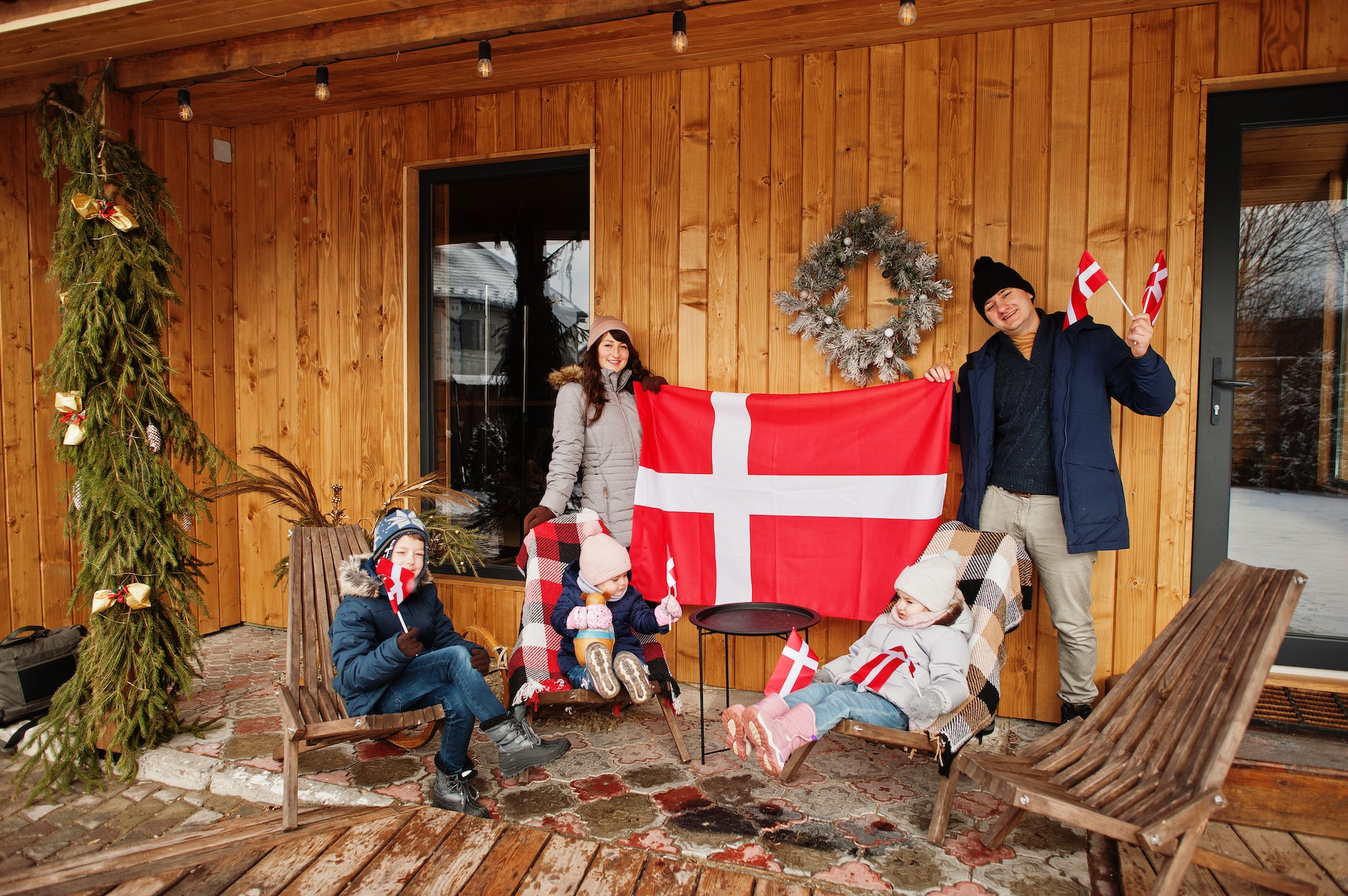 Family with Denmark flags