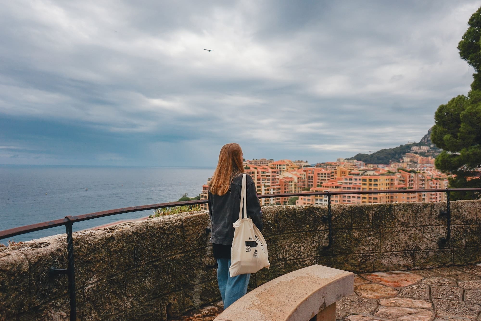 Female traveler walking in a Monaco, Monte-Carlo
