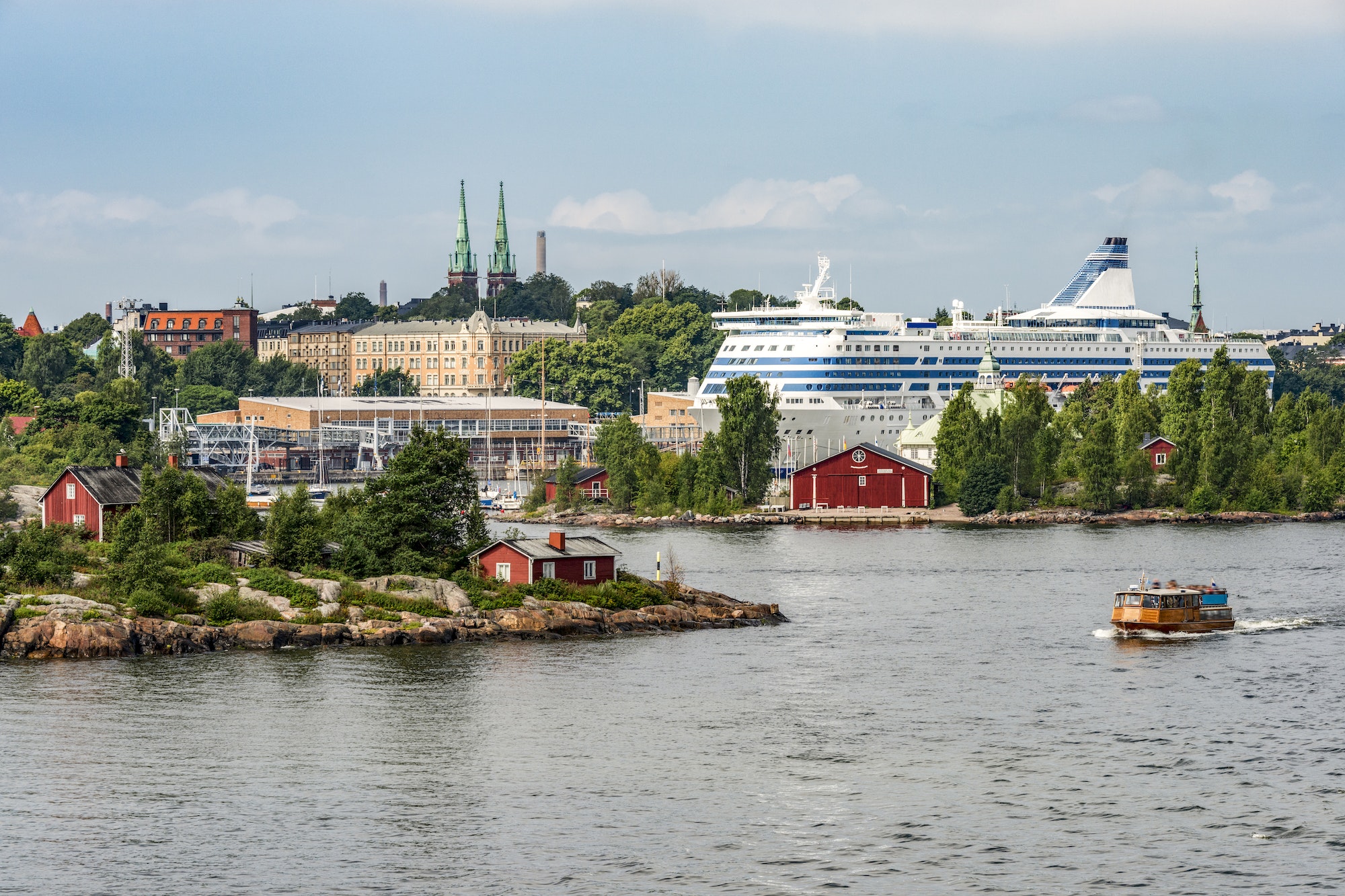 Finland, Helsinki, West Harbour, ferry and cruise liner
