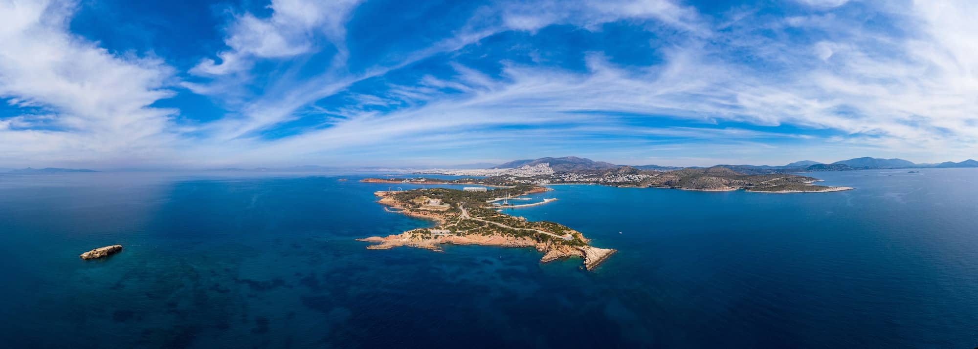 Greece Athens riviera coast, Vouliagmeni bay, birds eye view