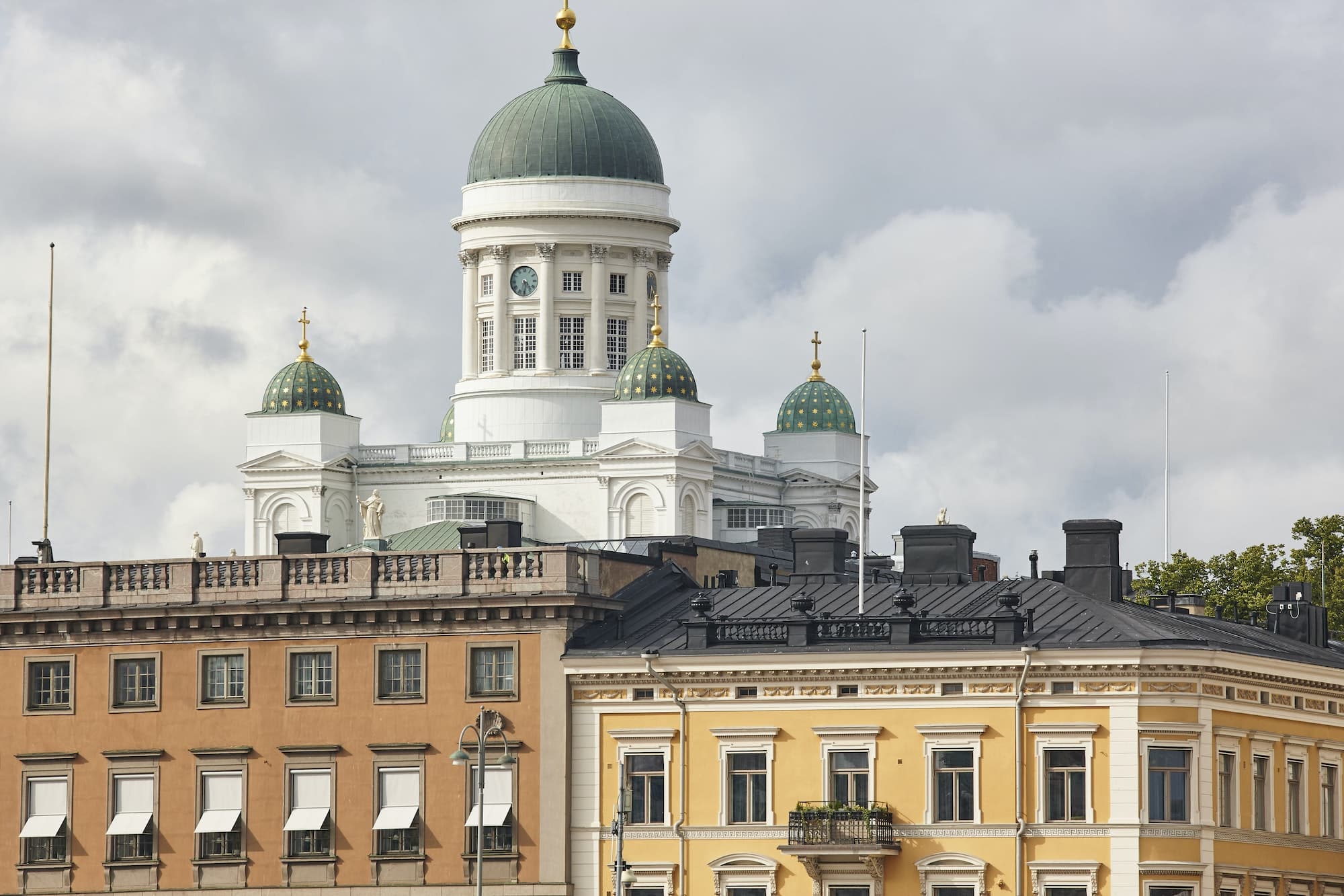 Helsinki city center skyline with Tuomiokirkko cathedral. Travel Finland. Horizontal