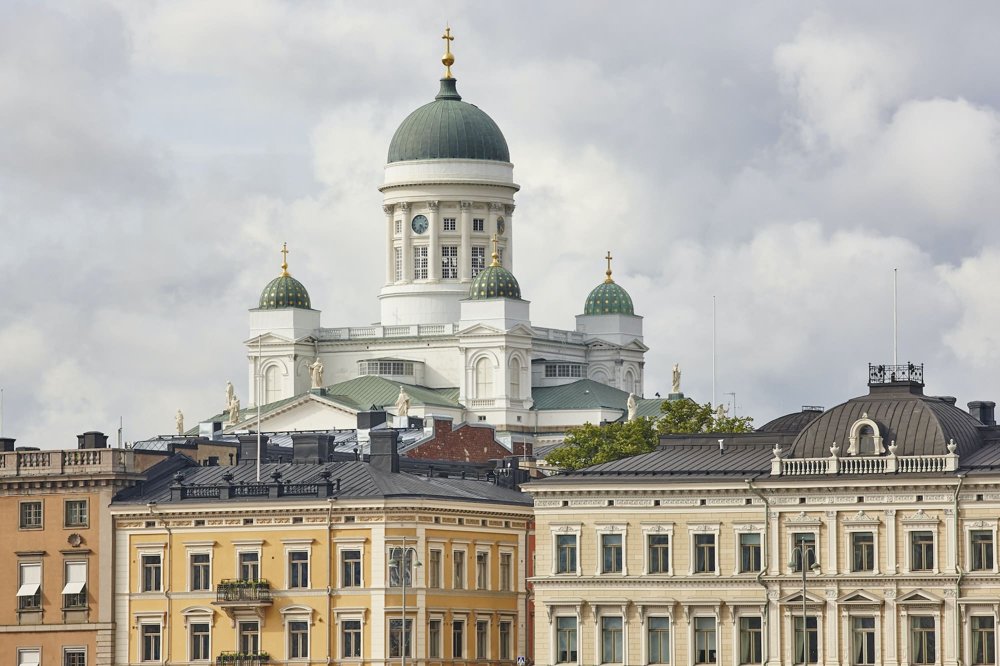Helsinki city center skyline with Tuomiokirkko cathedral. Travel Finland. Horizontal