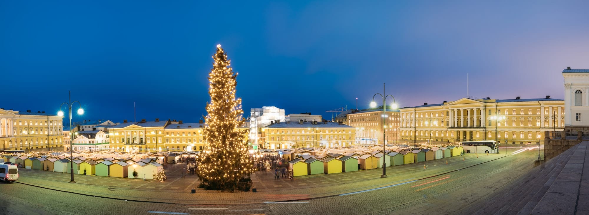 Helsinki, Finland. Evening Panorama Panoramic View Of Christmas