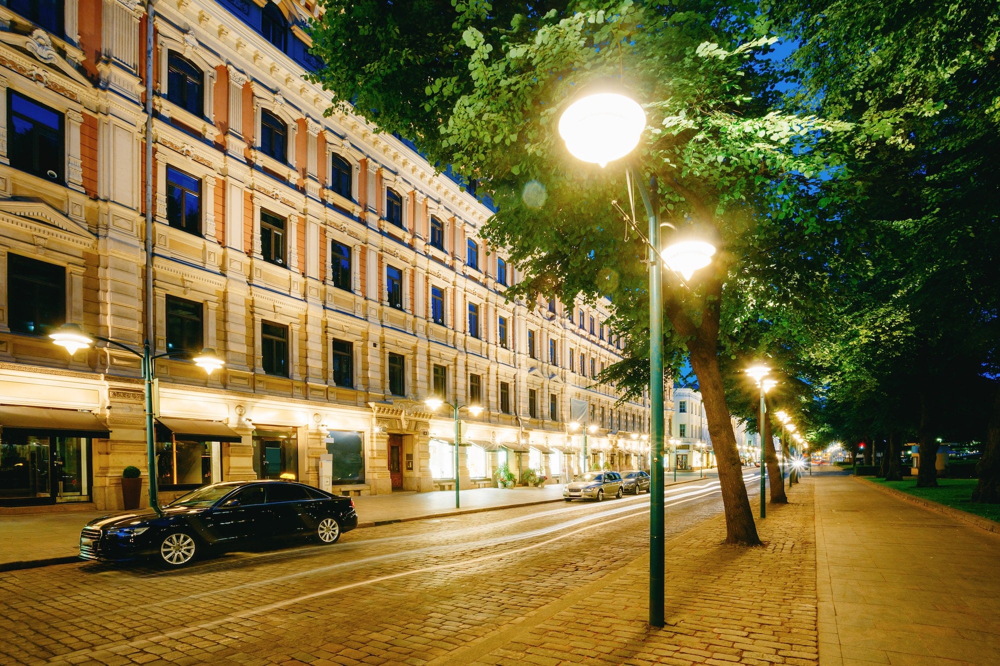 Helsinki, Finland. Luxury Car Parked On Pohjoisesplanadi Street.
