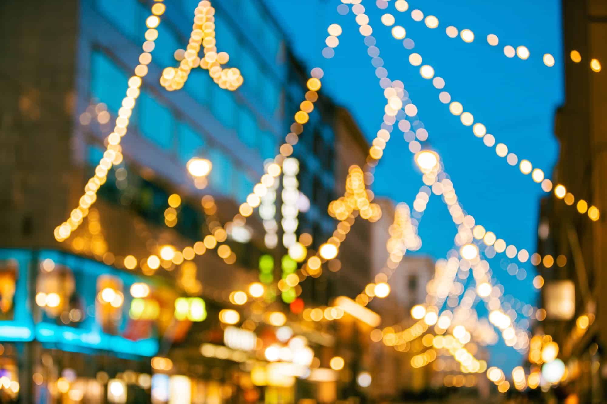 Helsinki, Finland. New Year Boke Lights Xmas Christmas Festive Illumination In Aleksanterinkatu