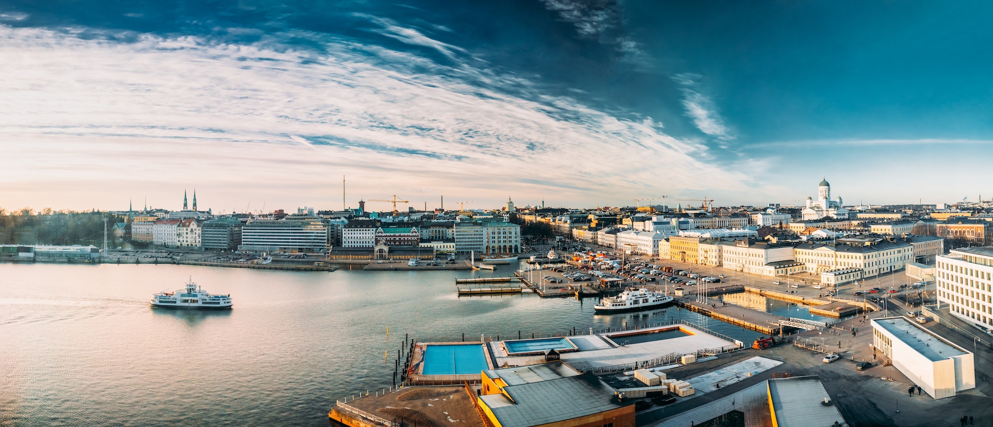 Helsinki, Finland. Panoramic Aerial View Of Market Square, Stree