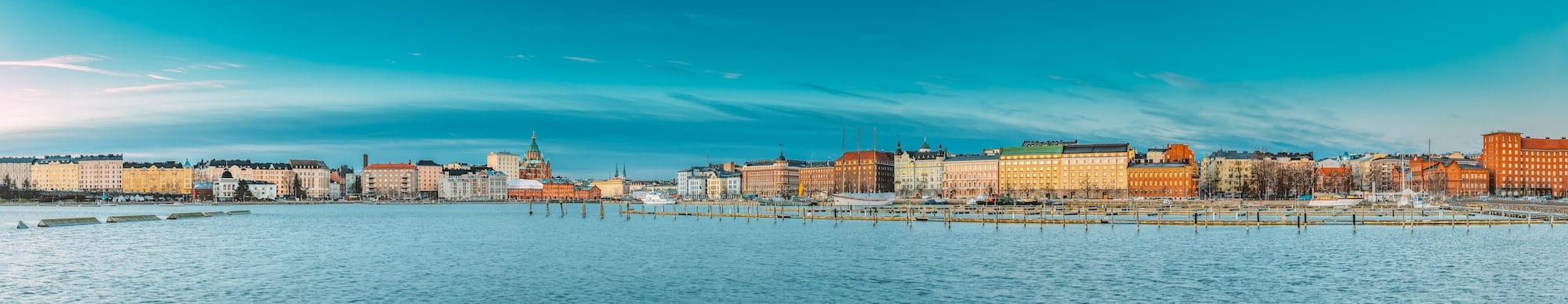 Helsinki, Finland. Panoramic View Of Kanavaranta Street And Uspenski Cathedral And Pohjoisranta