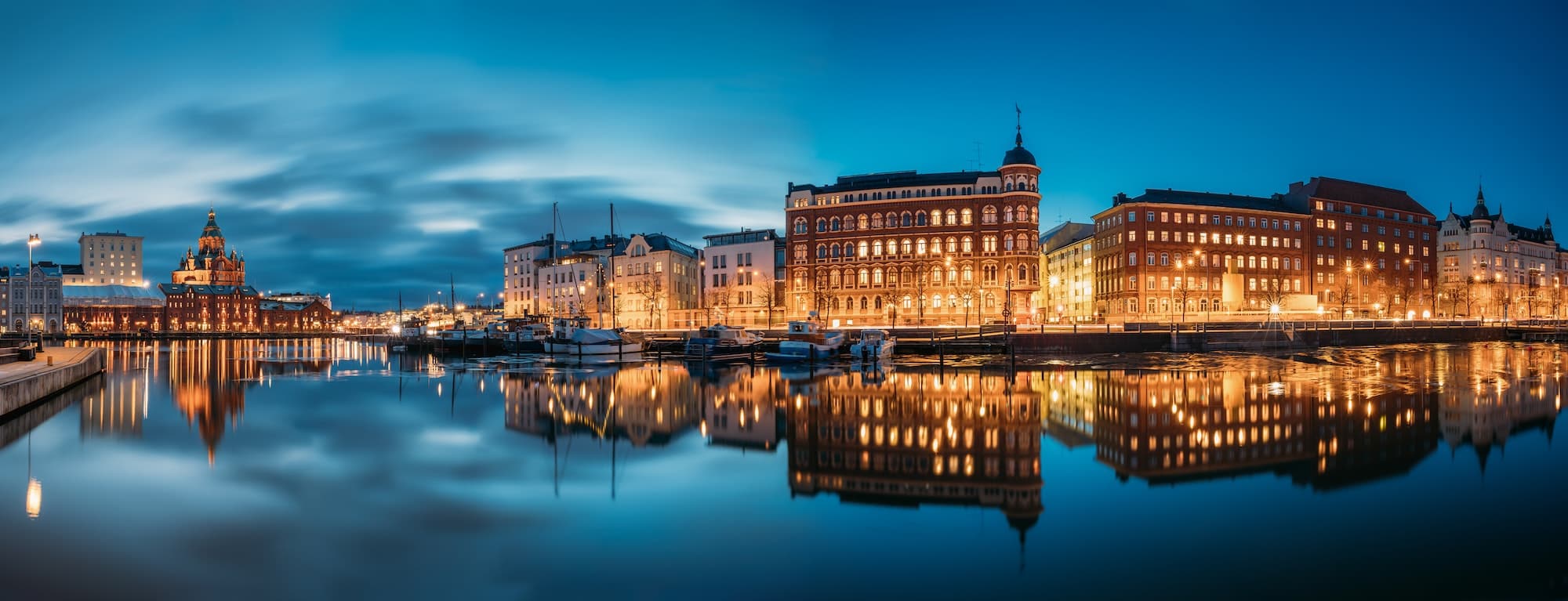 Helsinki, Finland. Panoramic View Of Kanavaranta Street With Usp