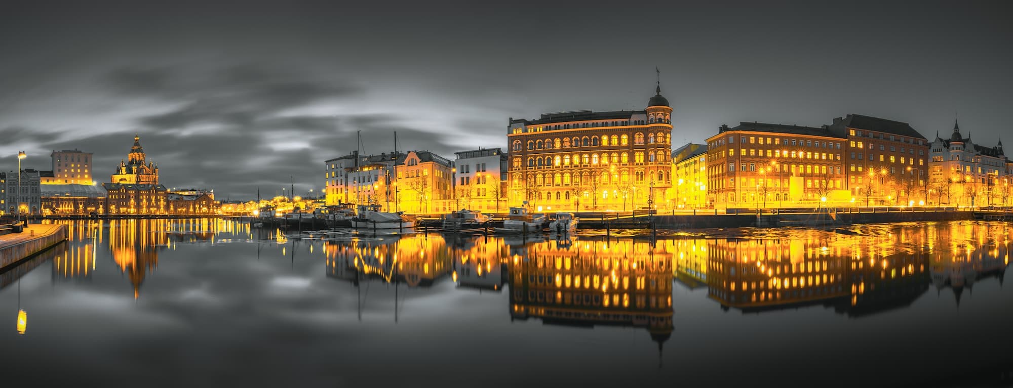 Helsinki, Finland. Panoramic View Of Kanavaranta Street With Uspenski Cathedral And Pohjoisranta