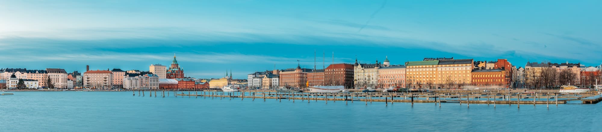 Helsinki, Finland. Panoramic View Of Kanavaranta Street With Uspenski Cathedral And Pohjoisranta