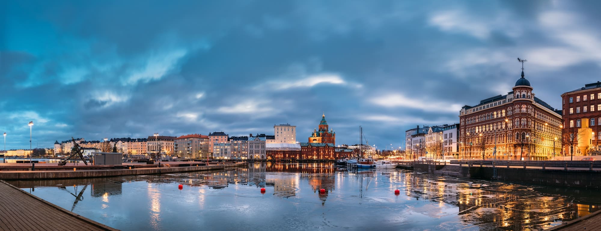 Helsinki, Finland. Panoramic View Of Pier, Embankment On Kanavar
