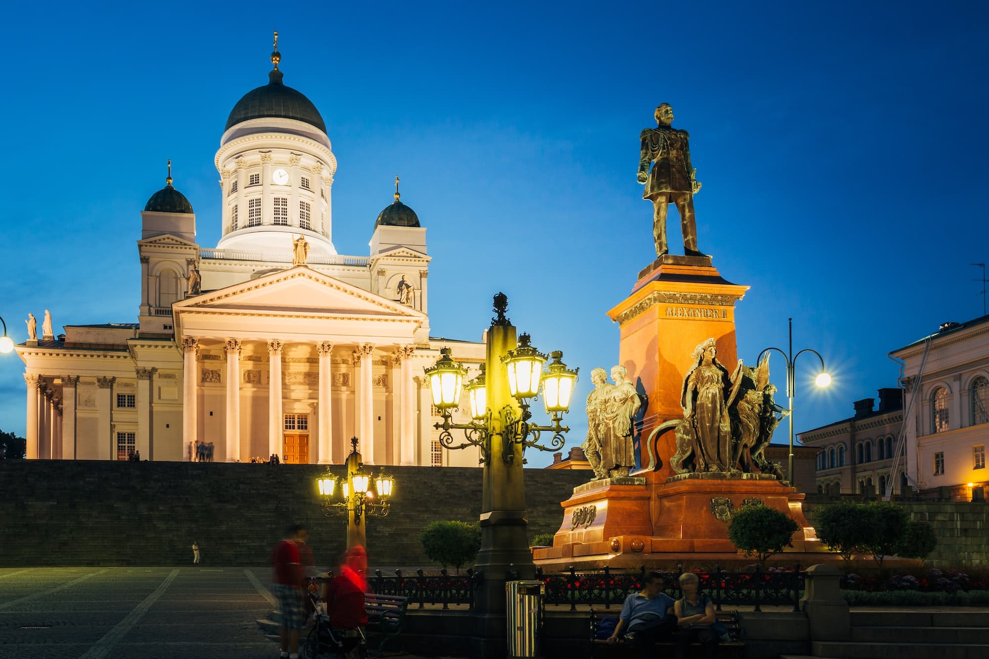 Helsinki, Finland. Senate Square With Lutheran Cathedral And Mon