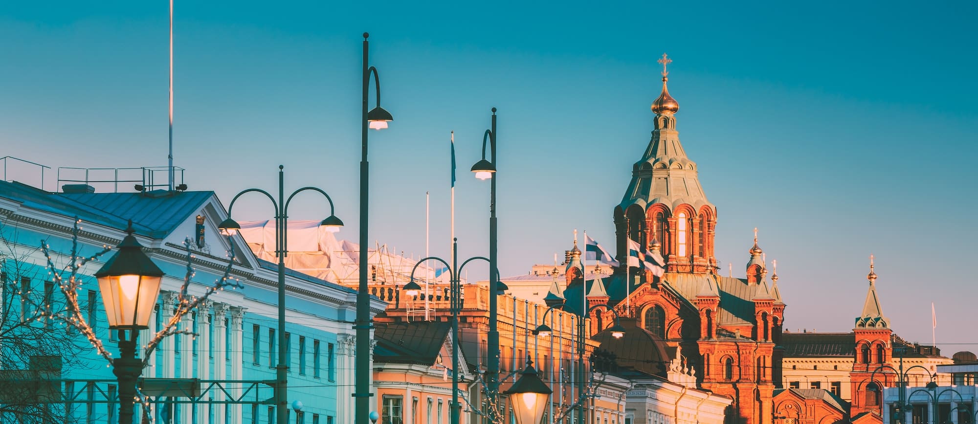 Helsinki, Finland. Uspenski Cathedral At Morning. Red Church Is Popular Tourist Destination In