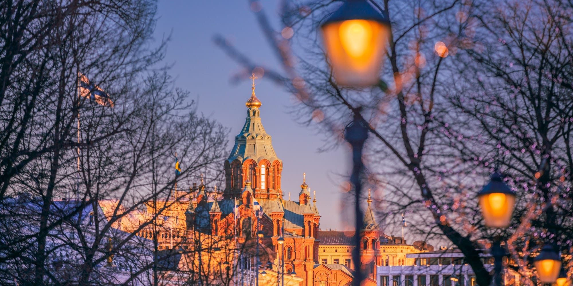 Helsinki, Finland. Uspenski Cathedral On Hill At Winter Morning. Red Church Is Popular Tourist