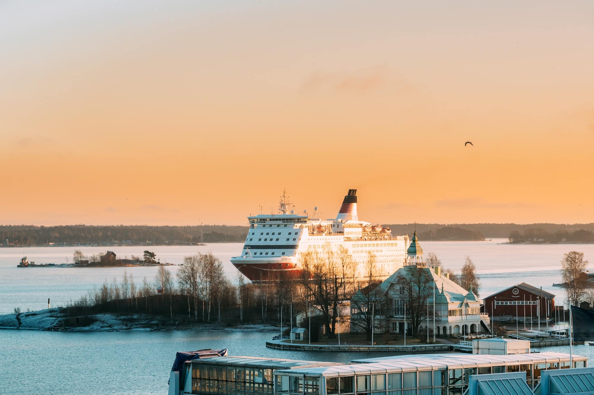 Helsinki, Finland. View Of Modern Ferry Ferryboat Sailing Near B
