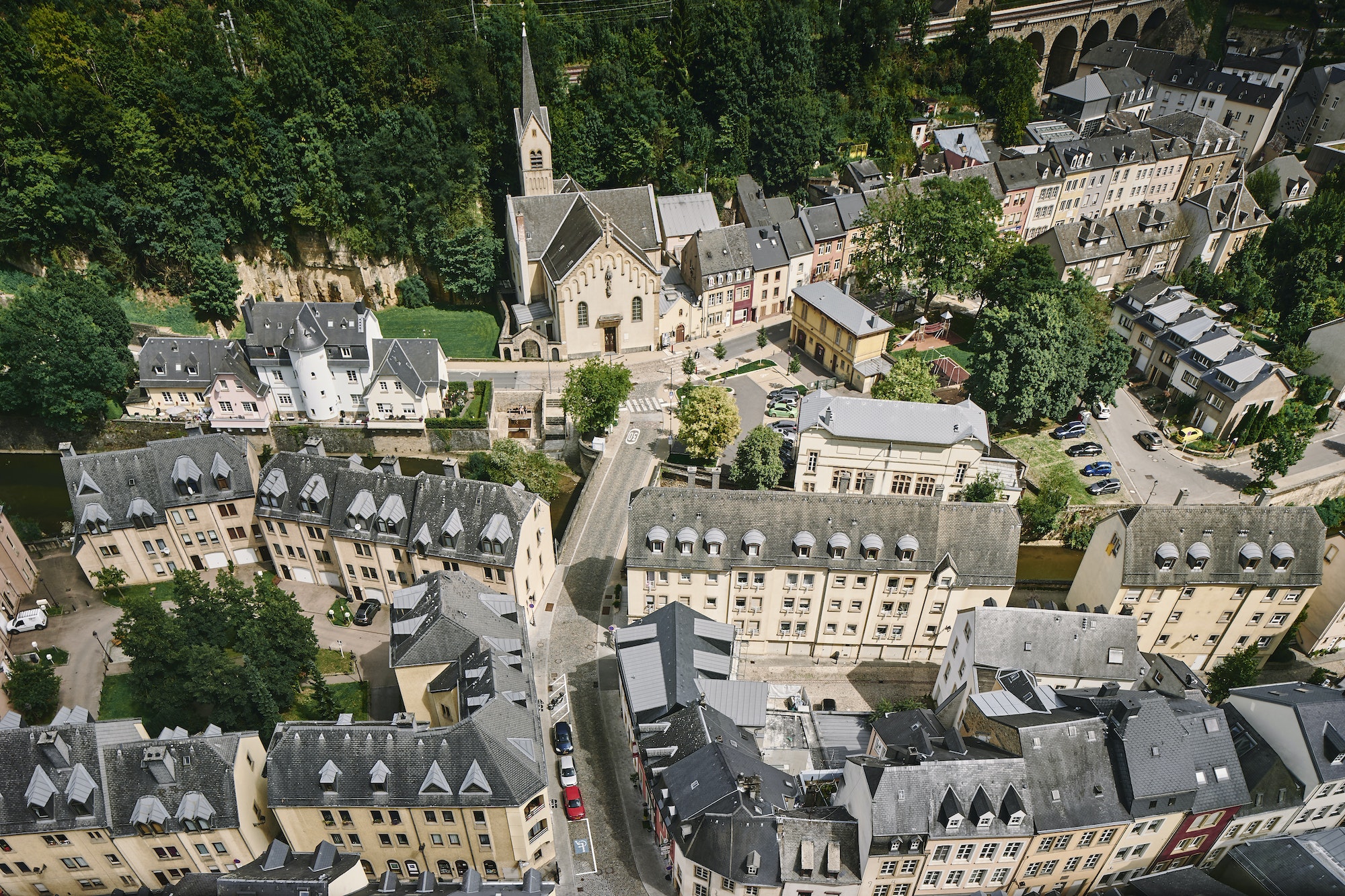 High angle view of the city of Luxembourg, Europe
