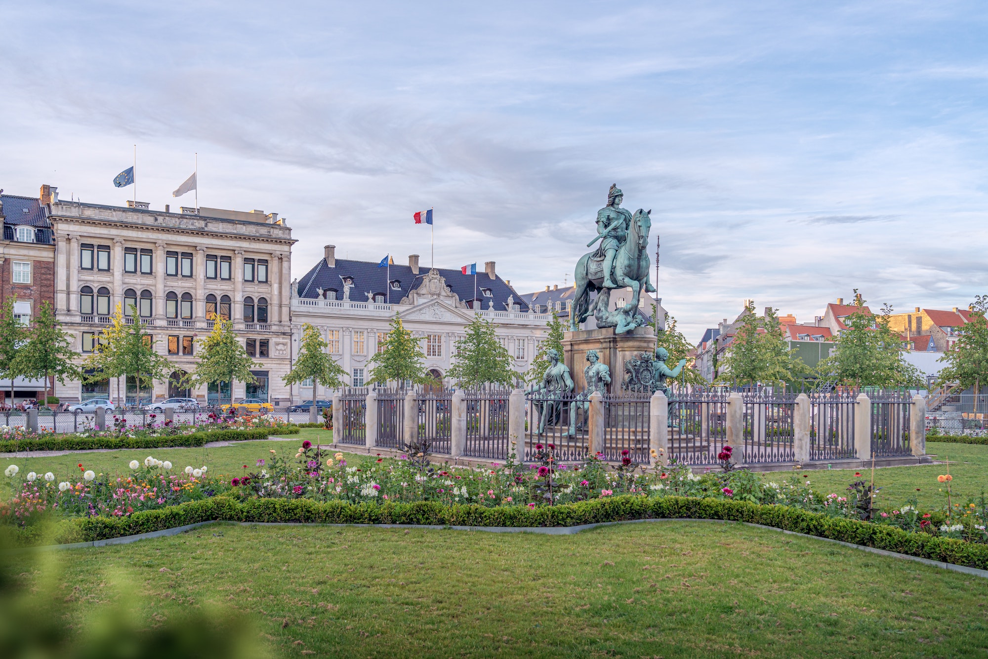 Kongens Nytorv Square with Christian V Statue and Thott Mansion - Copenhagen, Denmark