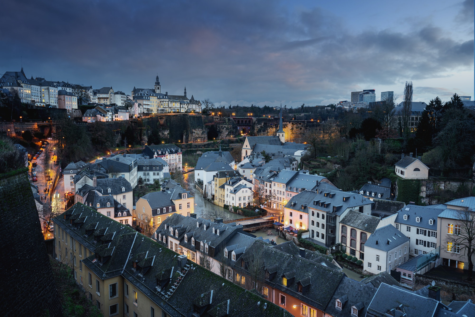 Luxembourg city skyline at night - Luxembourg City, Luxembourg