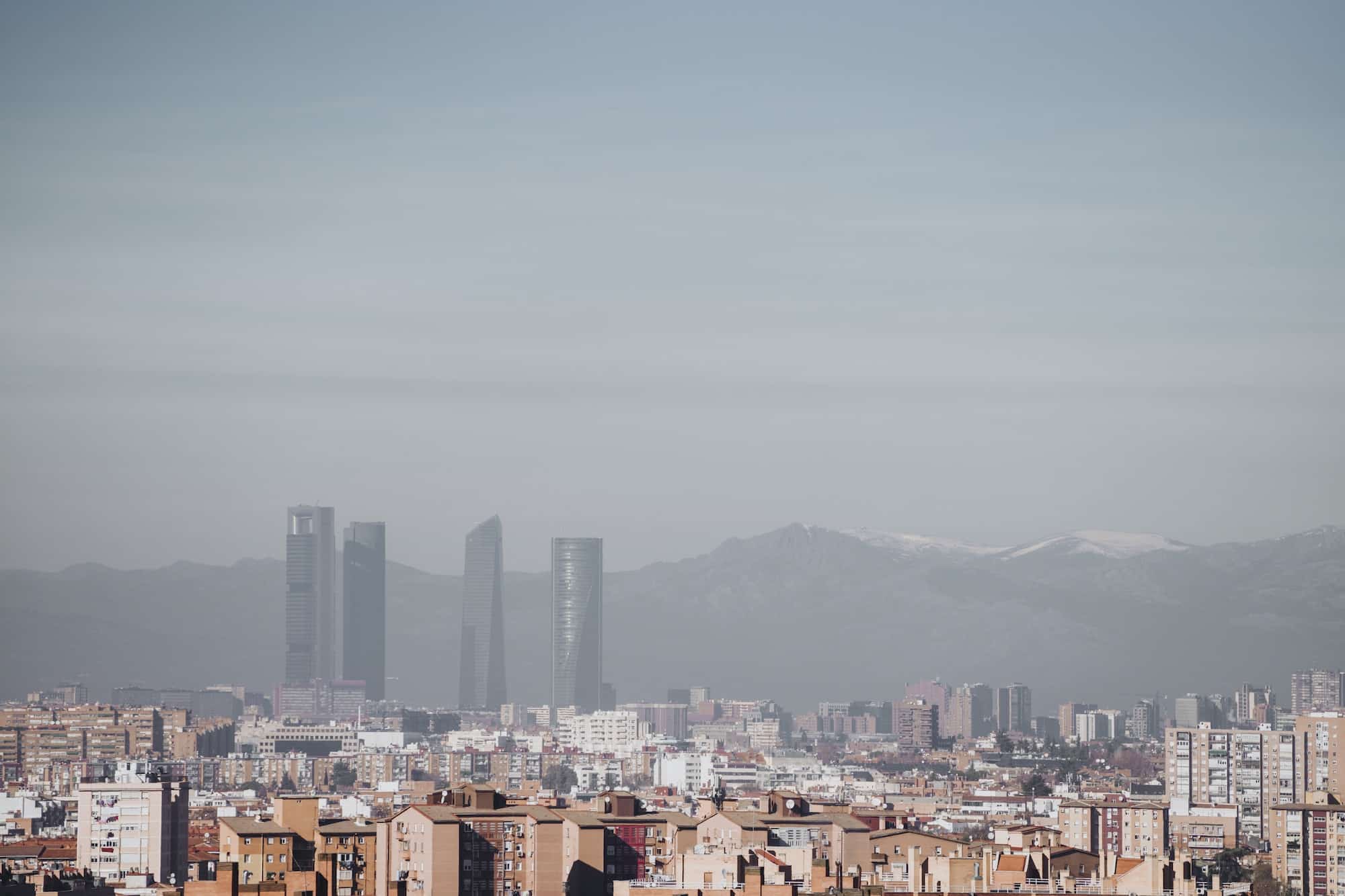 Madrid skyline from the air with pollution