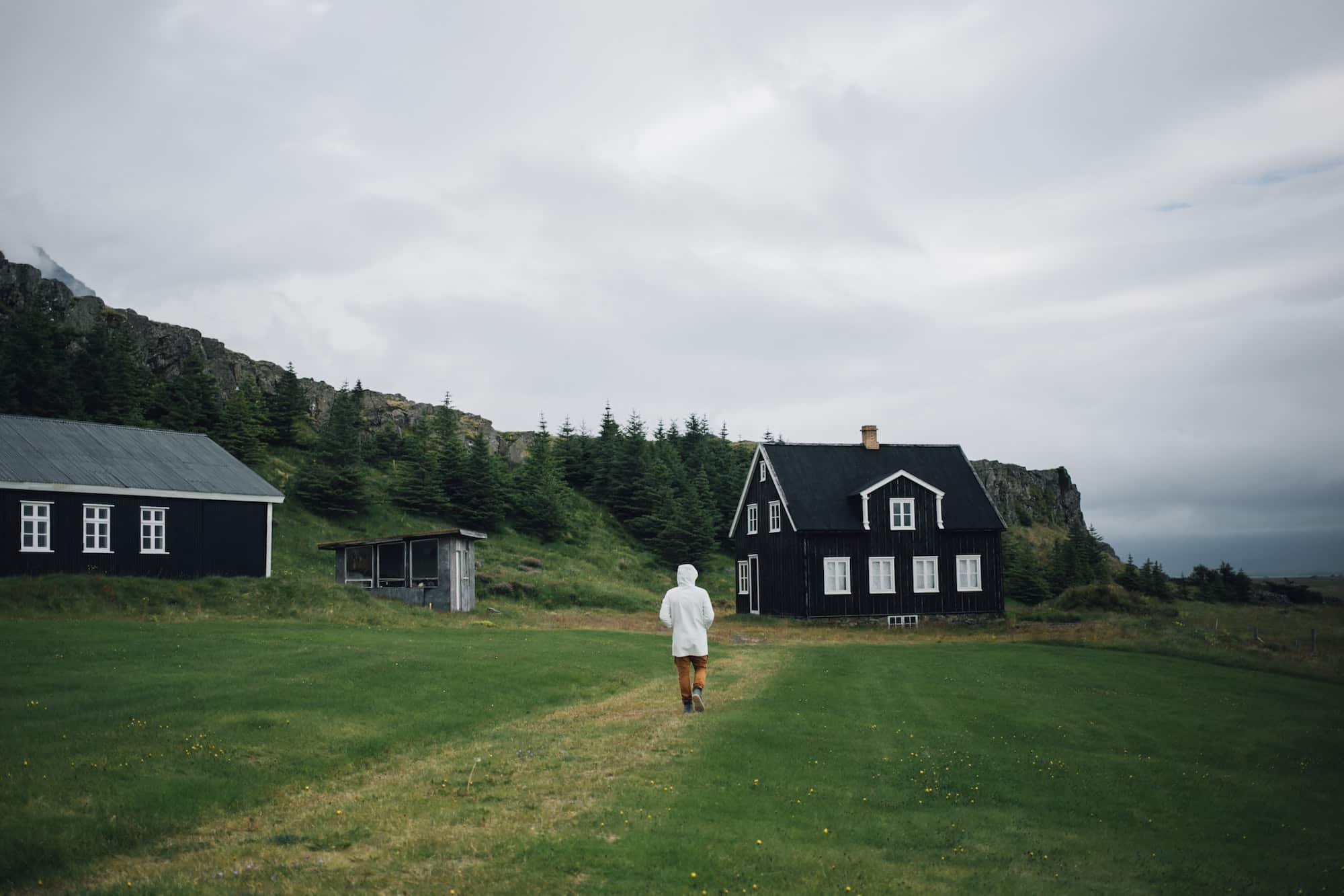 Man explores traditional icelandic landscape
