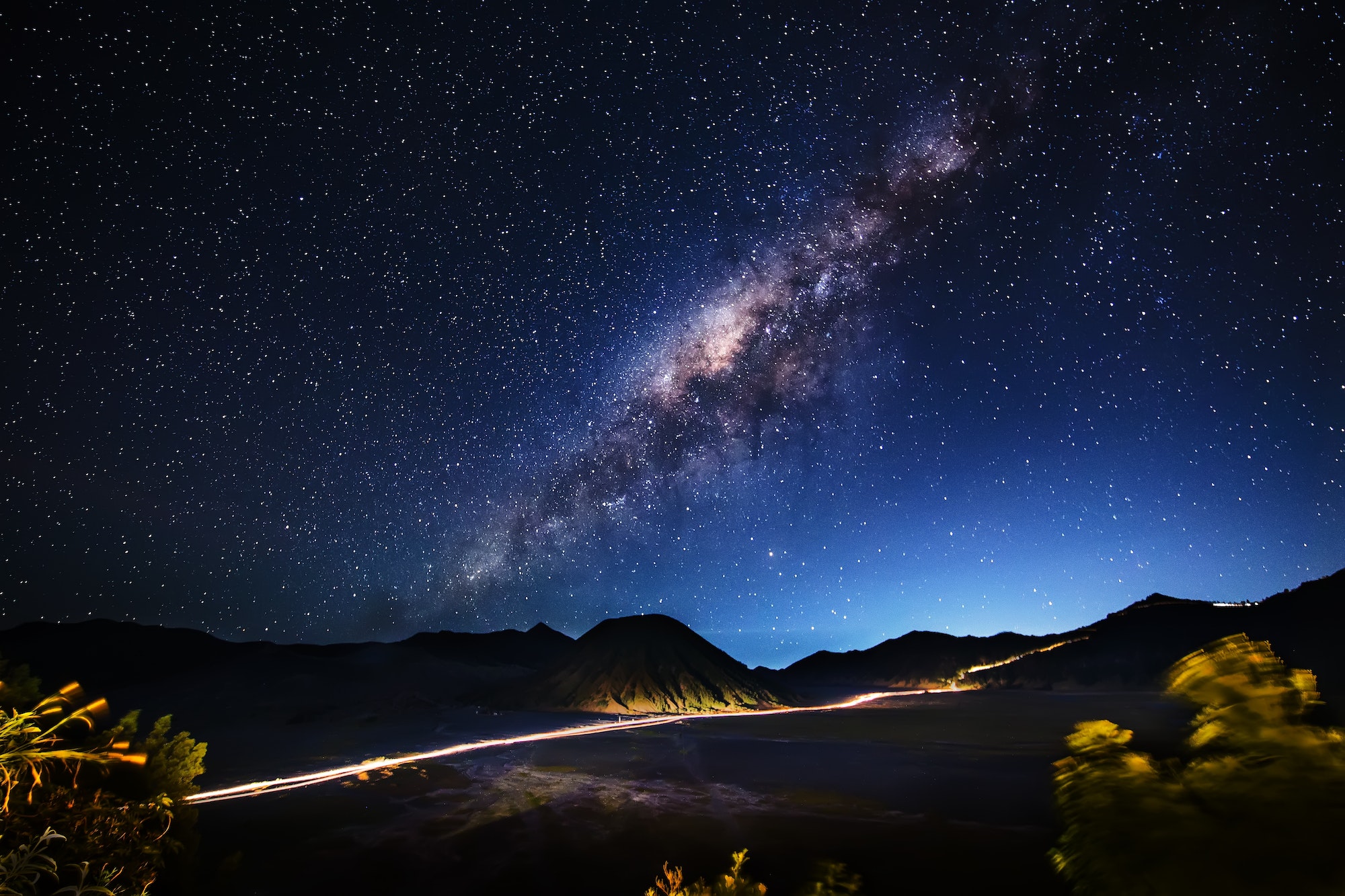 Milky way in the sky at Mt. Bromo volcano in Indonesia.
