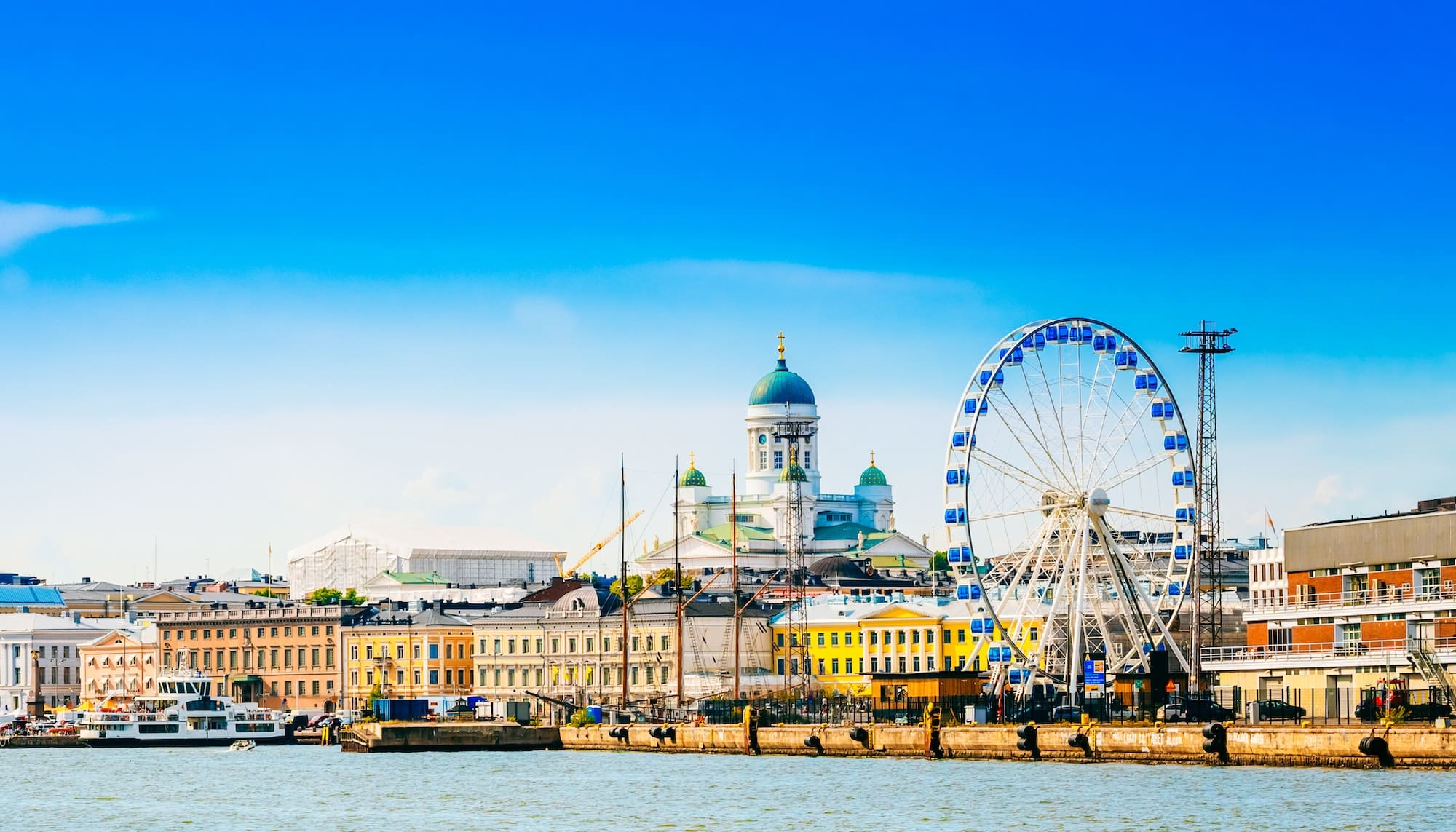 Panorama Of Embankment In Helsinki At Summer Sunset Evening, Sunrise Morning, Finland