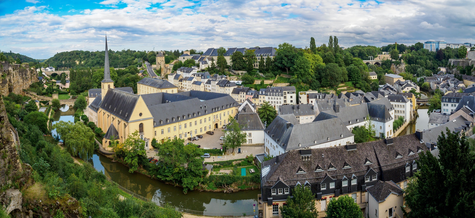 Panorama of Luxemburg (Balcony of Europe, Neumunster Abbey). Luxembourg. Luxembourg.
