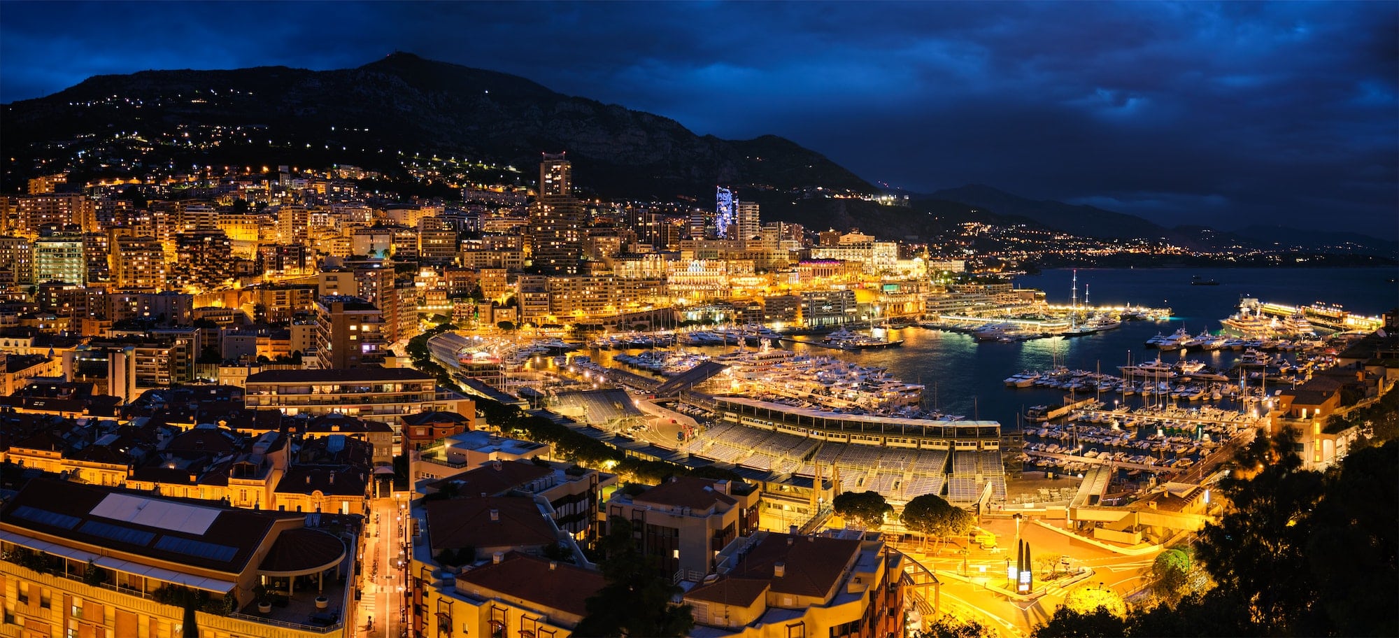 Panorama of Monaco in the night