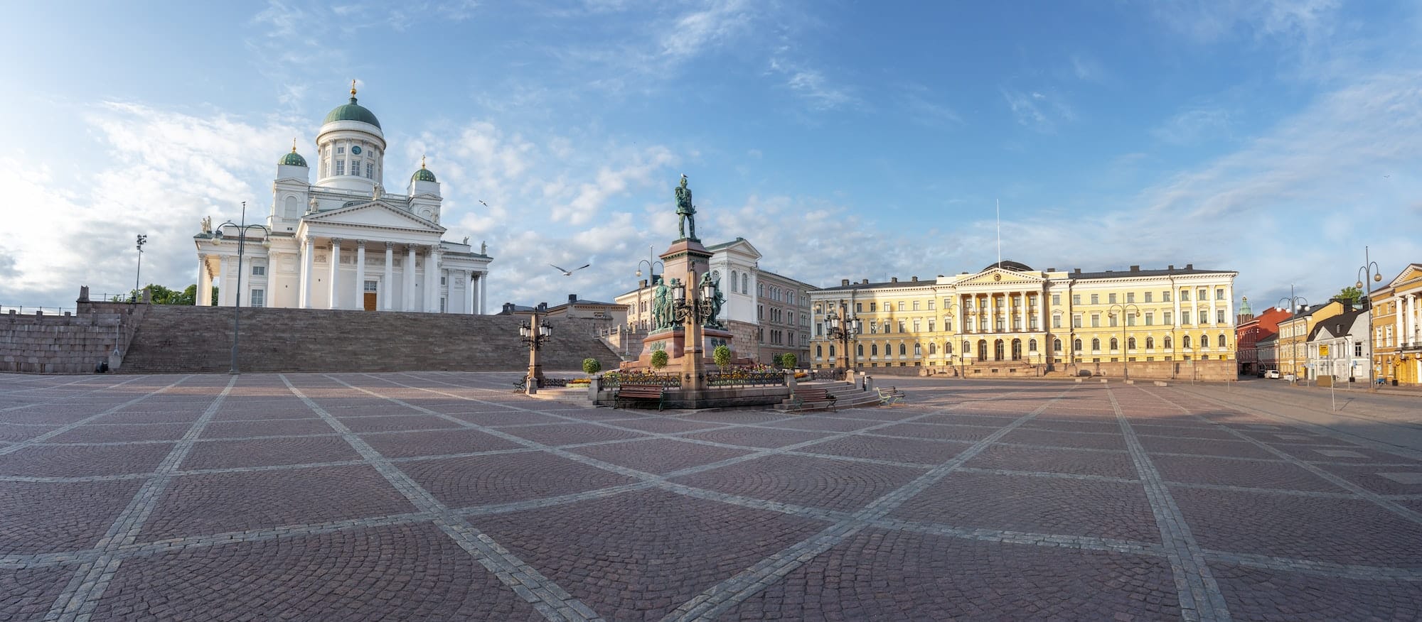 Panoramic view of Senate Square and Helsinki Cathedral - Helsinki, Finland
