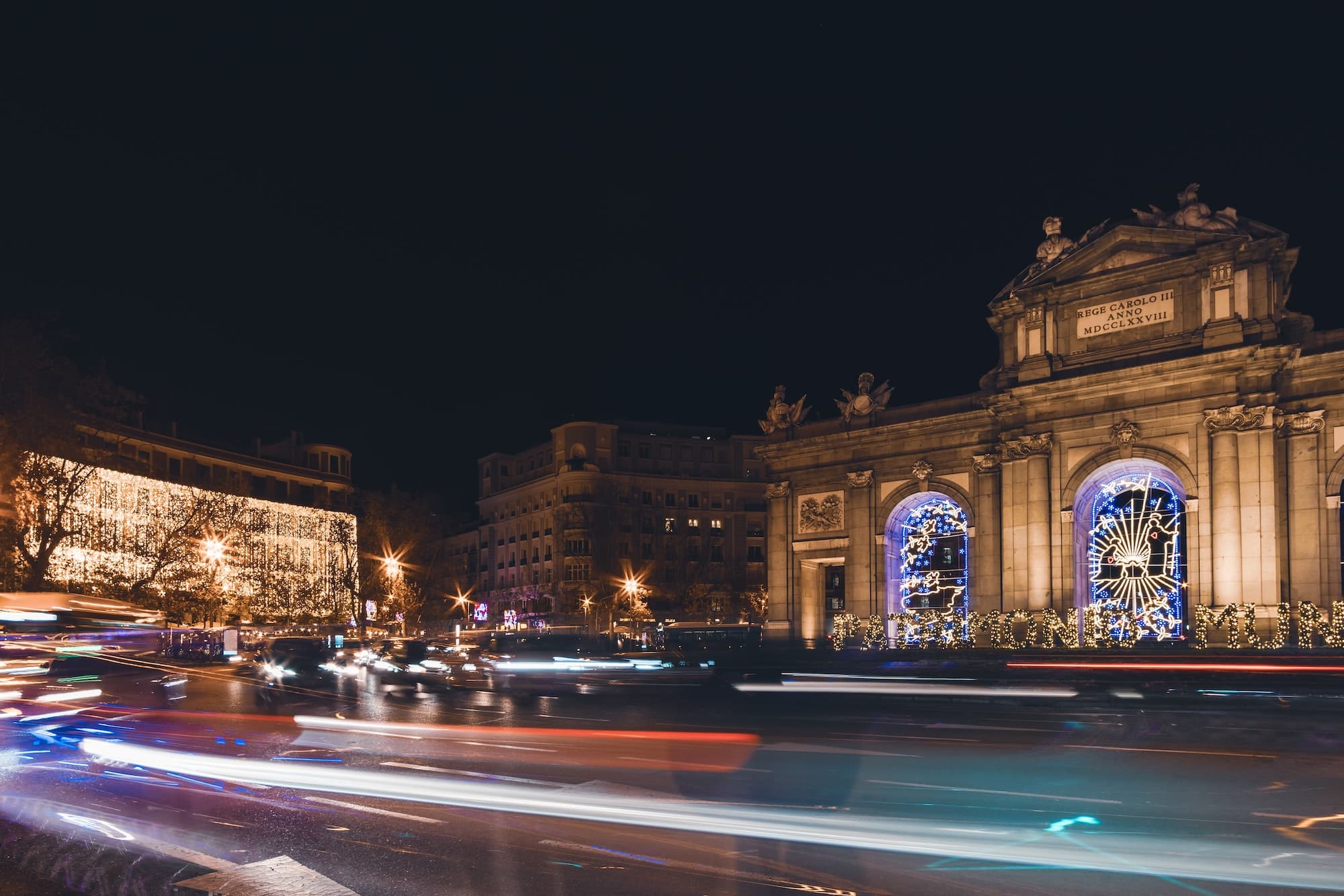 Puerta de Alcalá in Madrid Spain at night