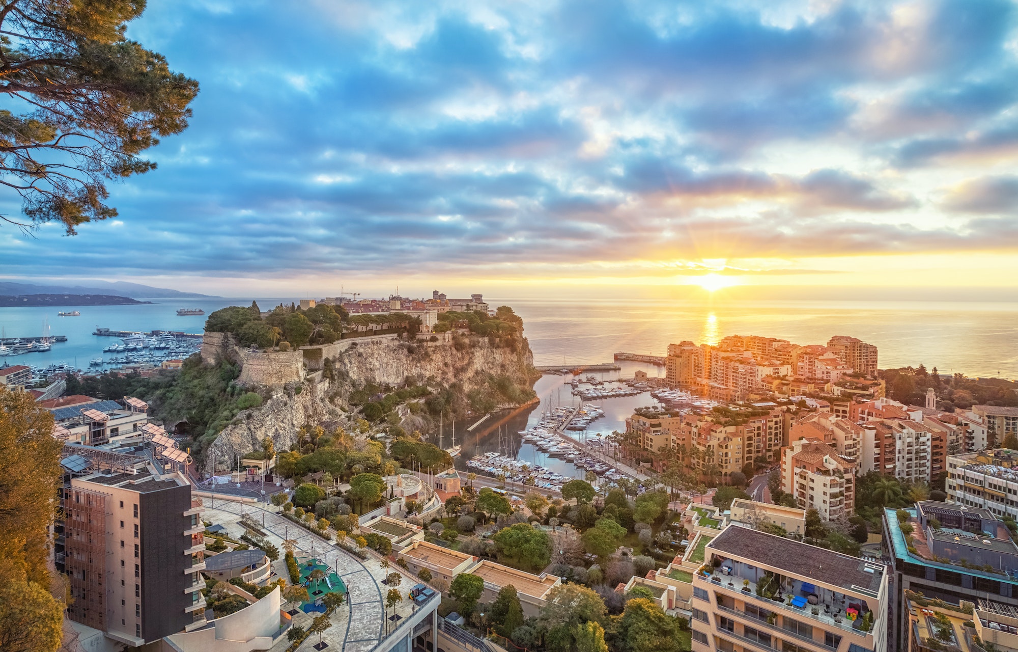 Sunrise in Monaco: Port Fontvieille and Rock of Monaco