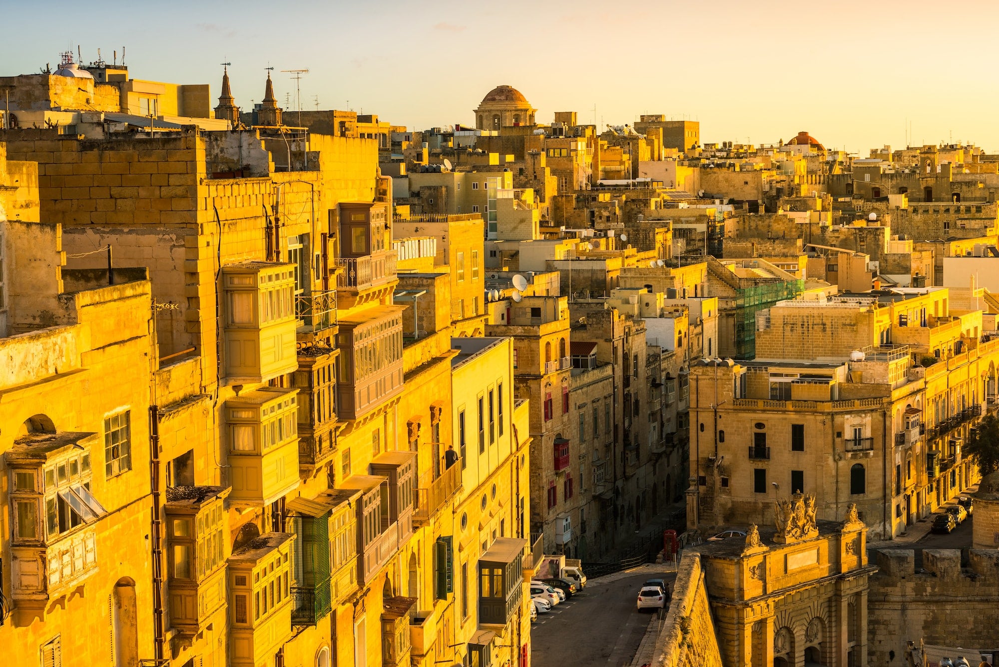 Sunrise over Valletta houses,Malta