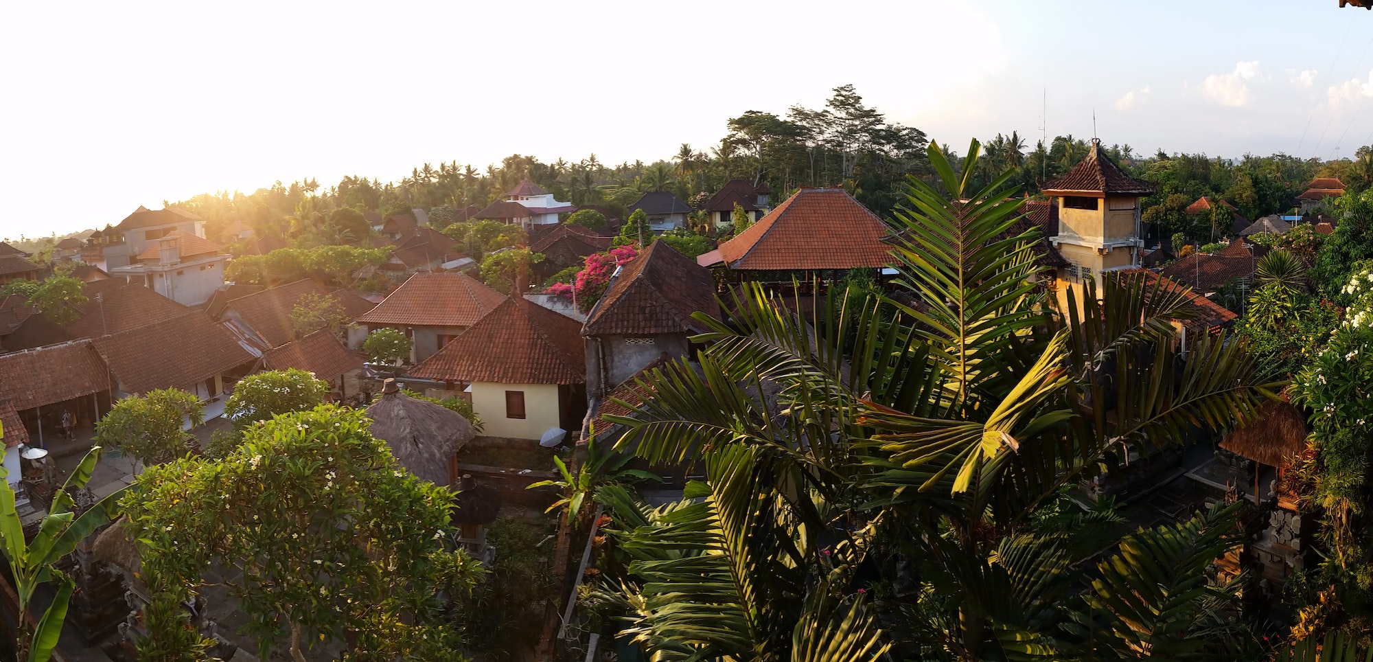 Sunset in Ubud, Bali, Indonesia Wide panorama