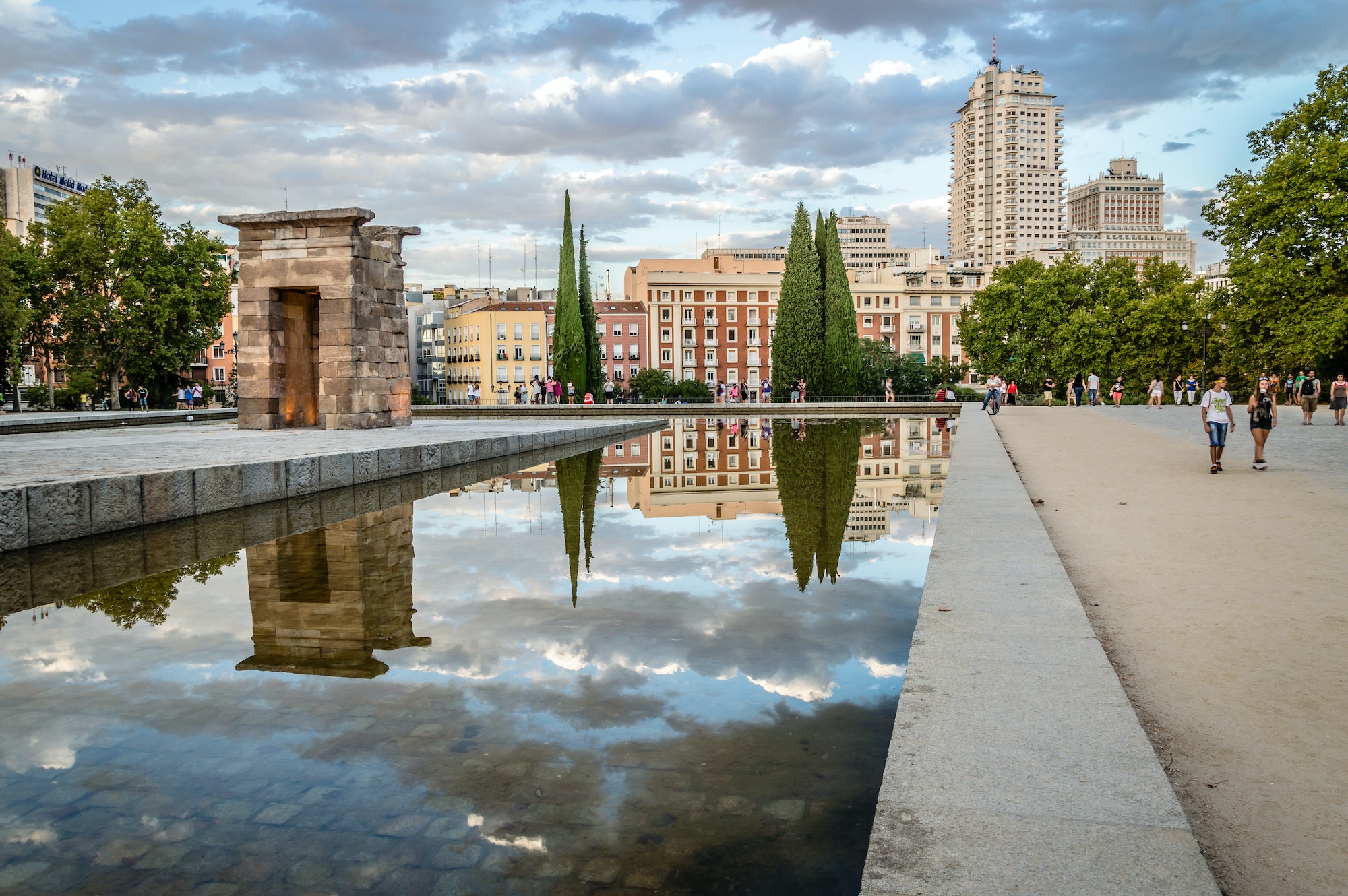 Sunset on Egyptian temple in Madrid
