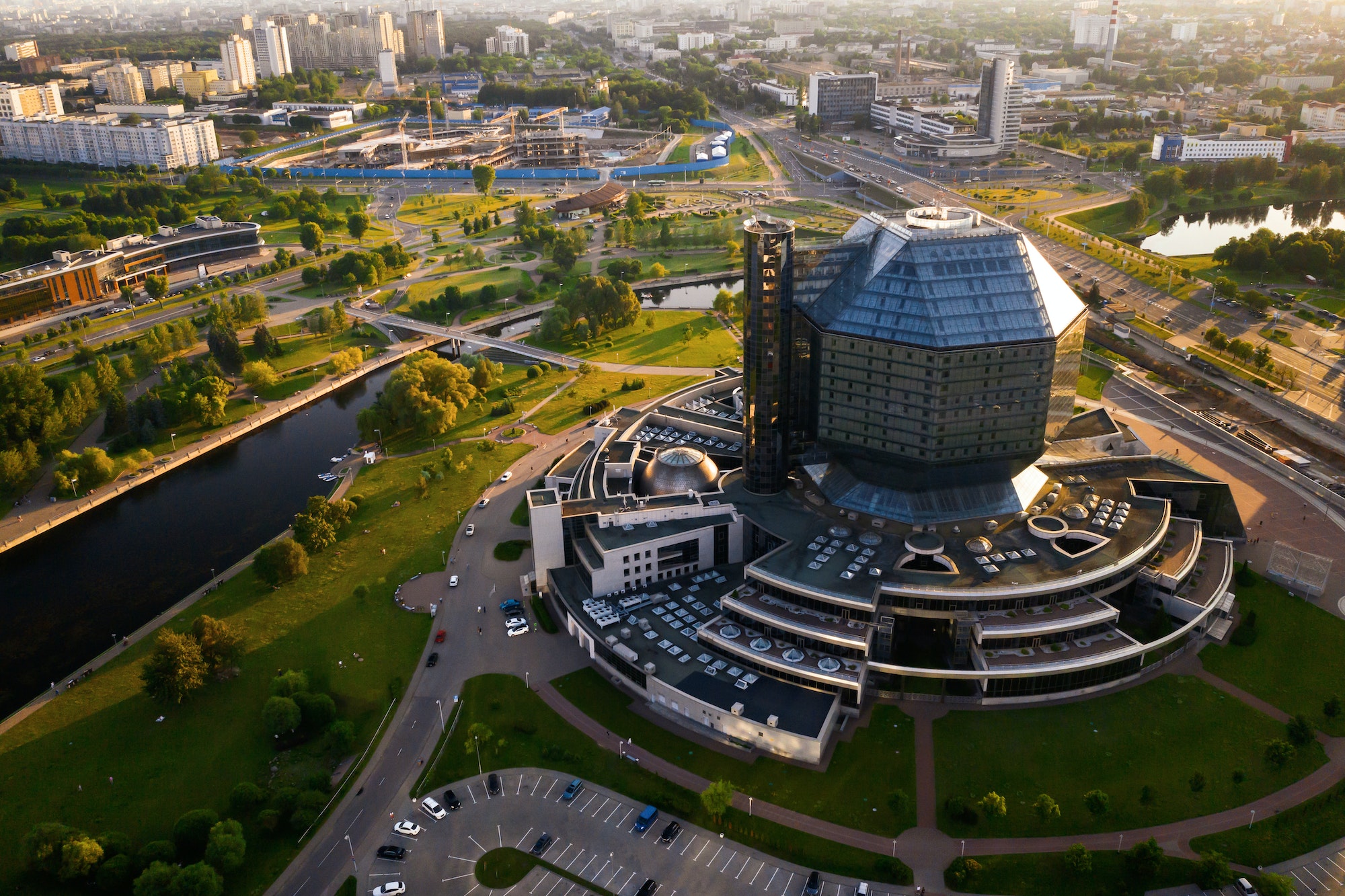 Top view of the National library and a new neighborhood with a Park in Minsk-the capital of the