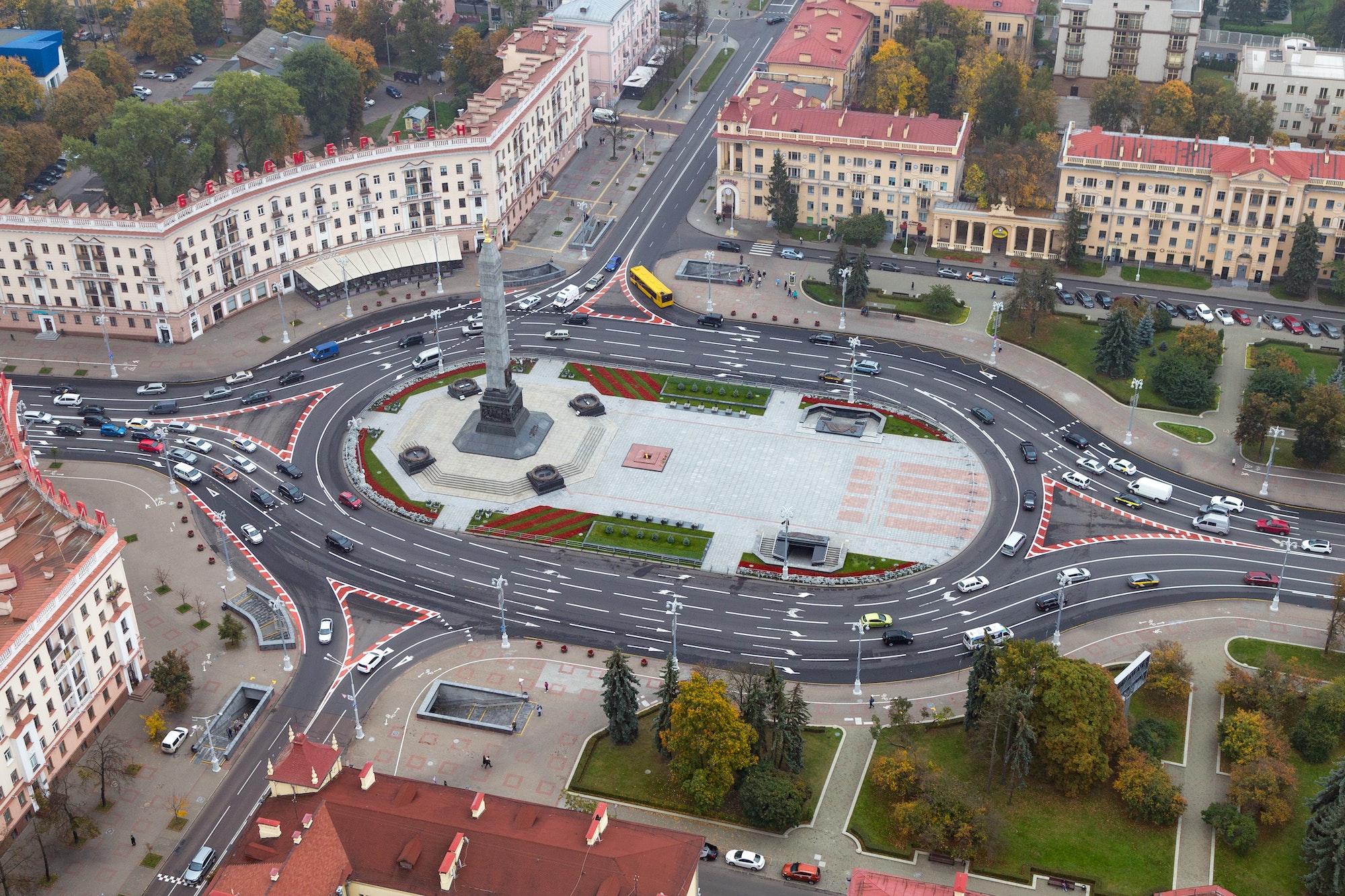 Top view of the Victory Square of the city of Minsk
