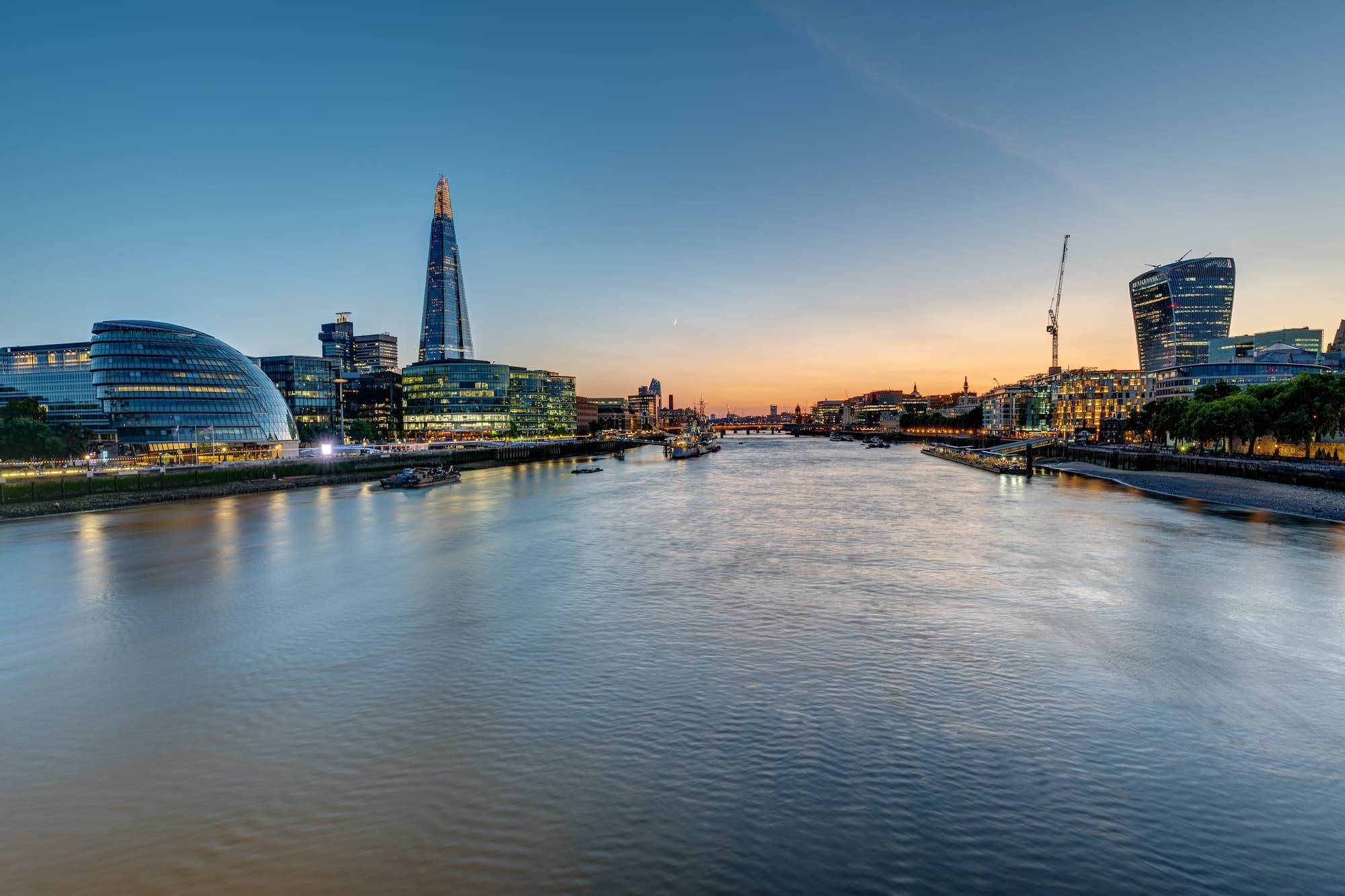 View of the river Thames in London after sunset
