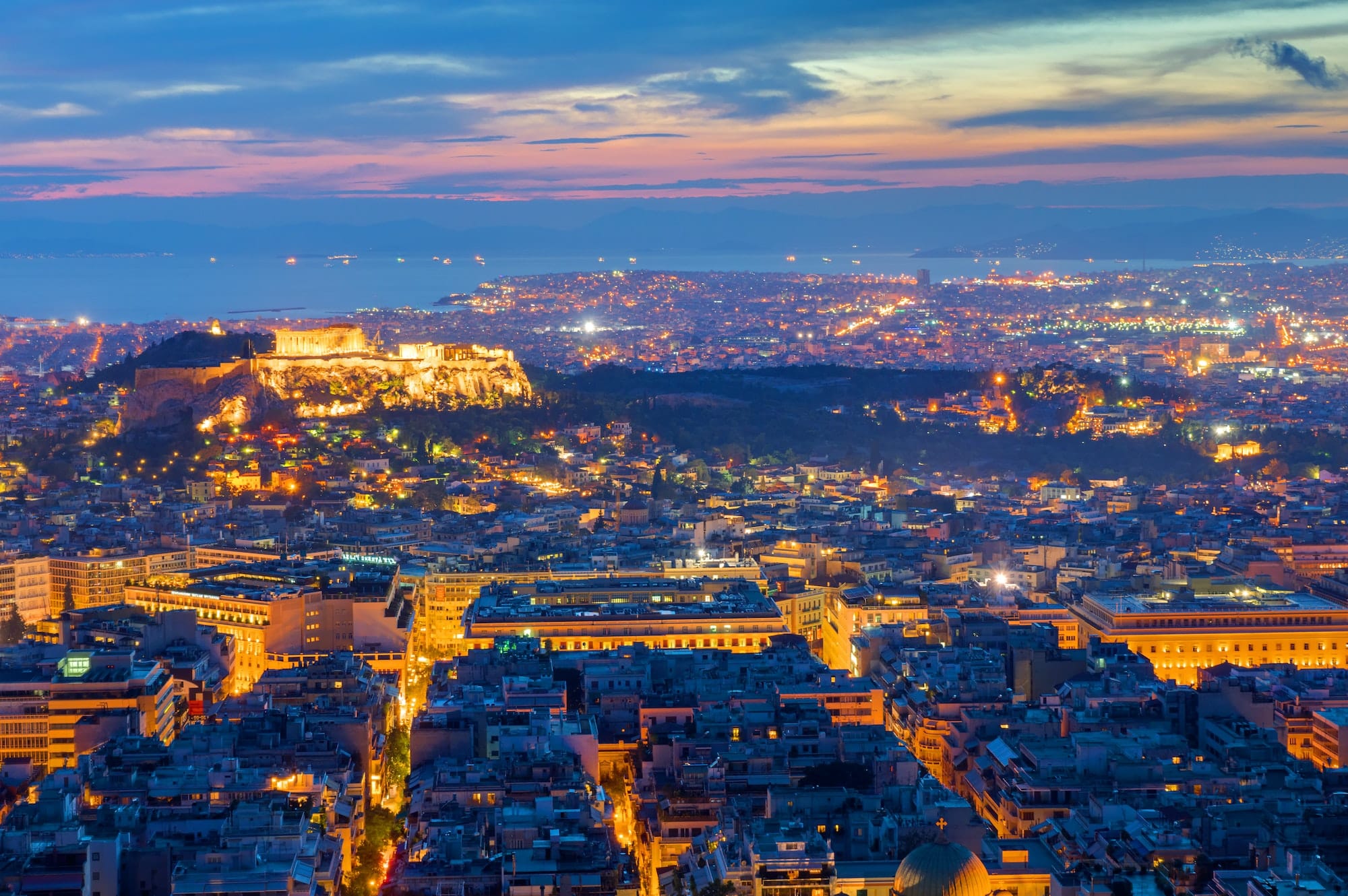 View over Athens at night